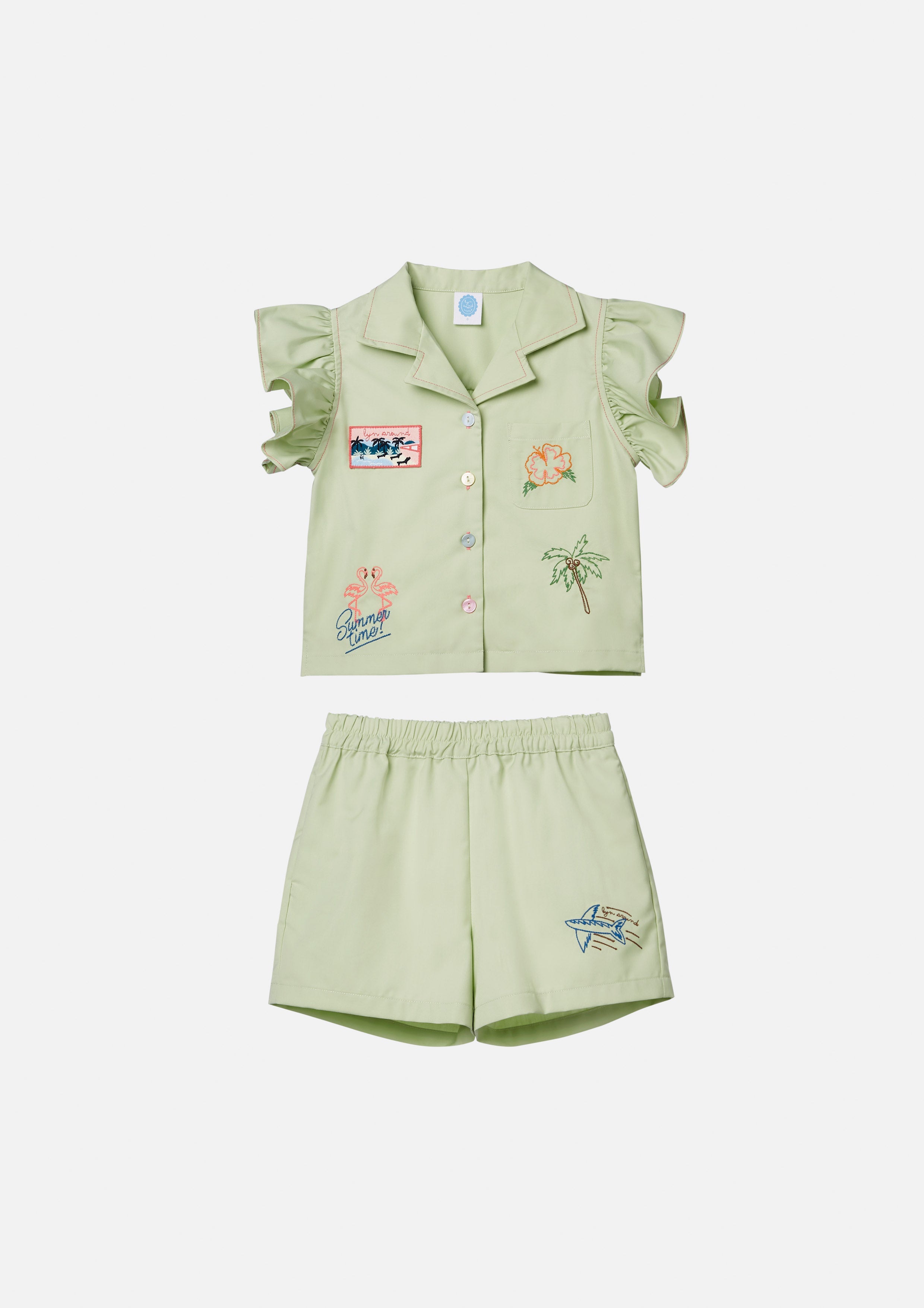 Embroidered Shirt And Shorts Set For Mini Girls Palm Spring