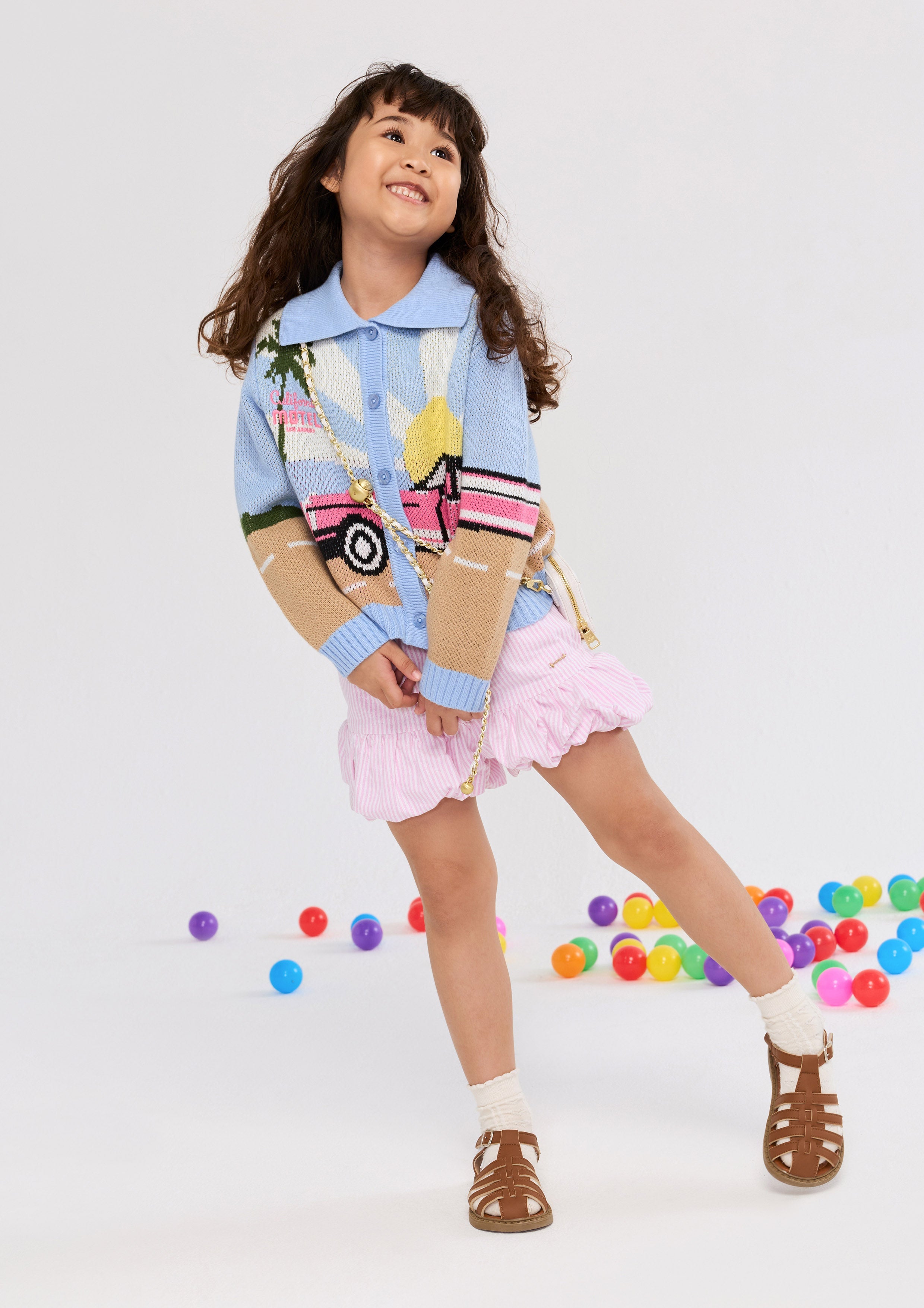 เสื้อคาร์ดิแกนแขนยาวพิมพ์ลาย สำหรับเด็กผู้หญิง คอลเลกชัน Palm Spring