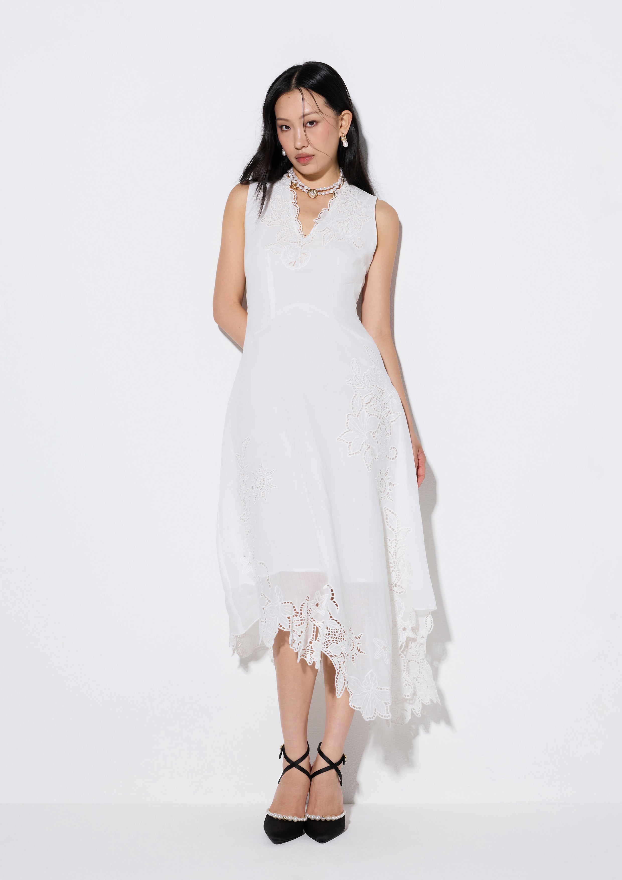 Lace Trim Asymmetric Skirt Midi Dress Weekender