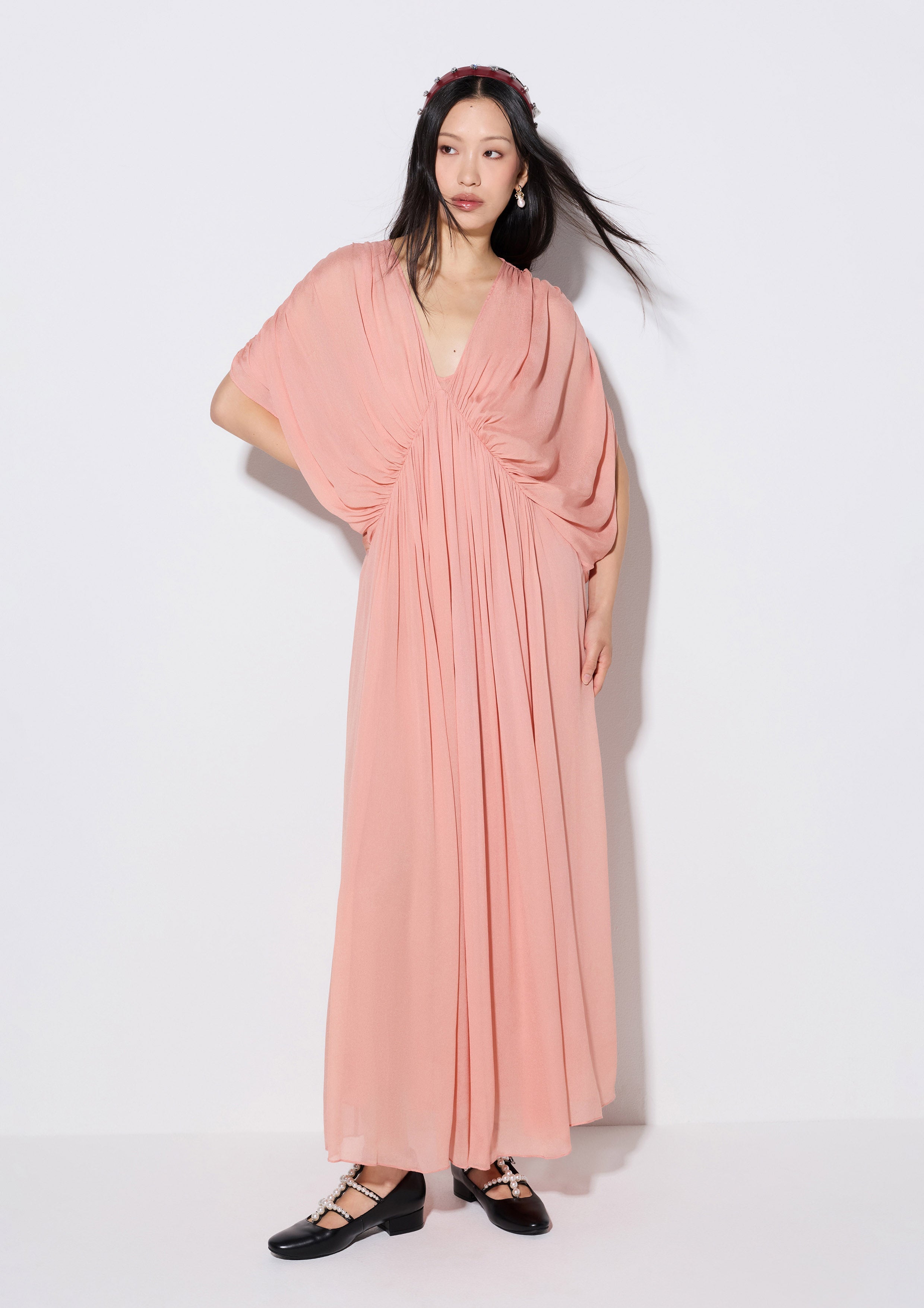 drape sleeve maxi dress Tala Long Sleeve Asymmetrical Drape Maxi Dress in Ivory M