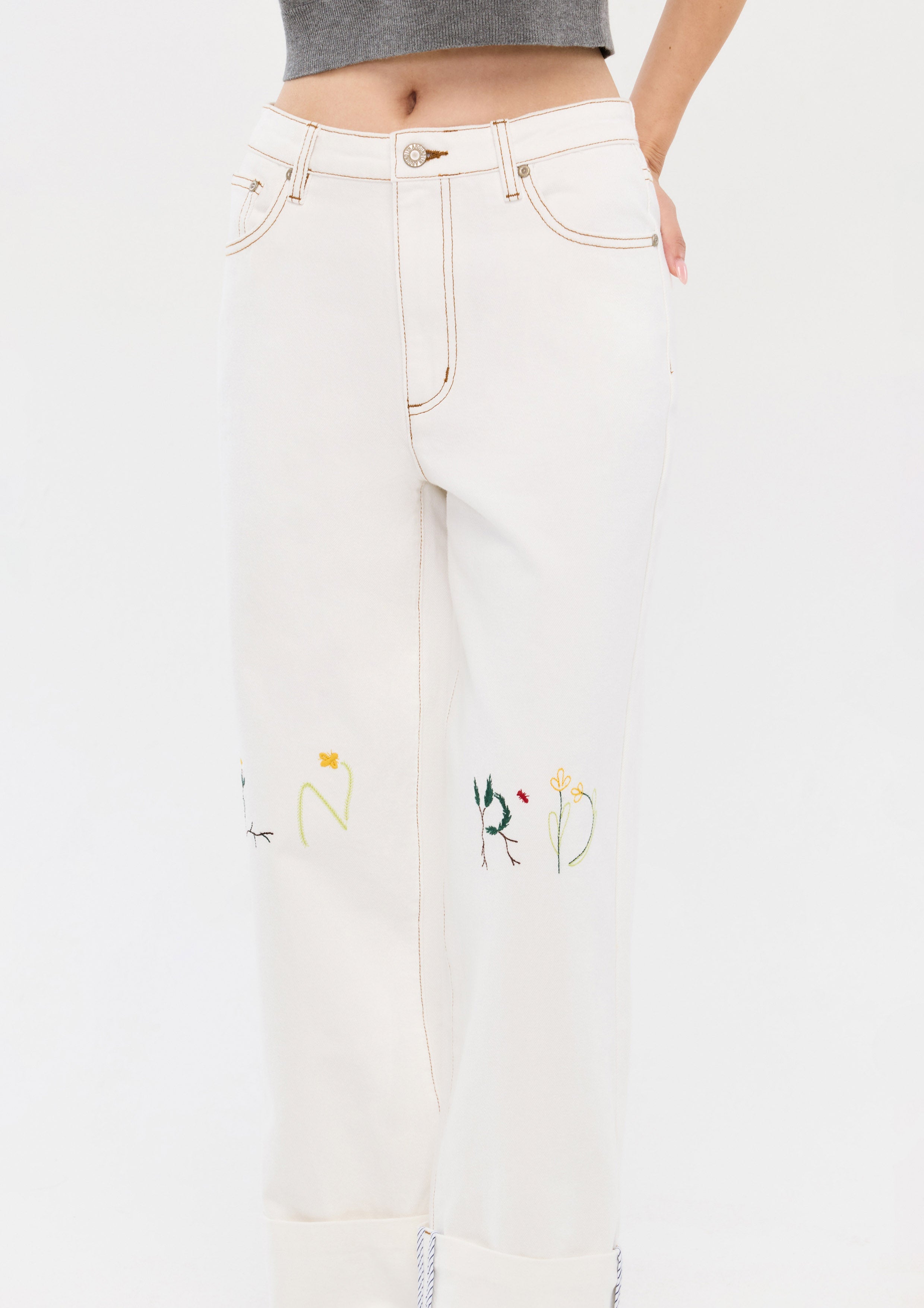 Contrast Stitching Logo Embroidered Trousers Camp Diary
