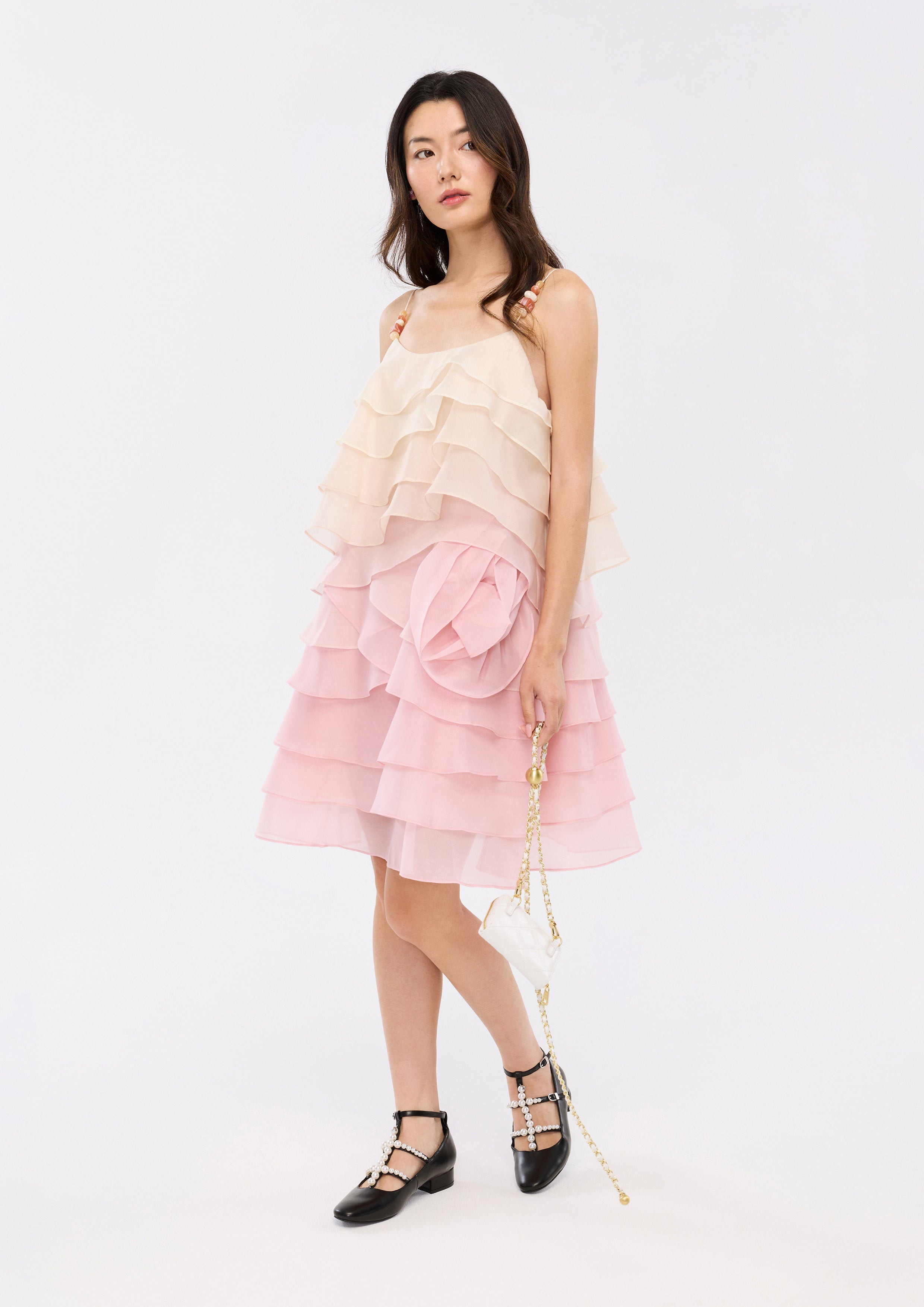 asymmetric multi strap ruffle detail mini dress in blush Oh Polly Asymmetric Mini Dress in Blush