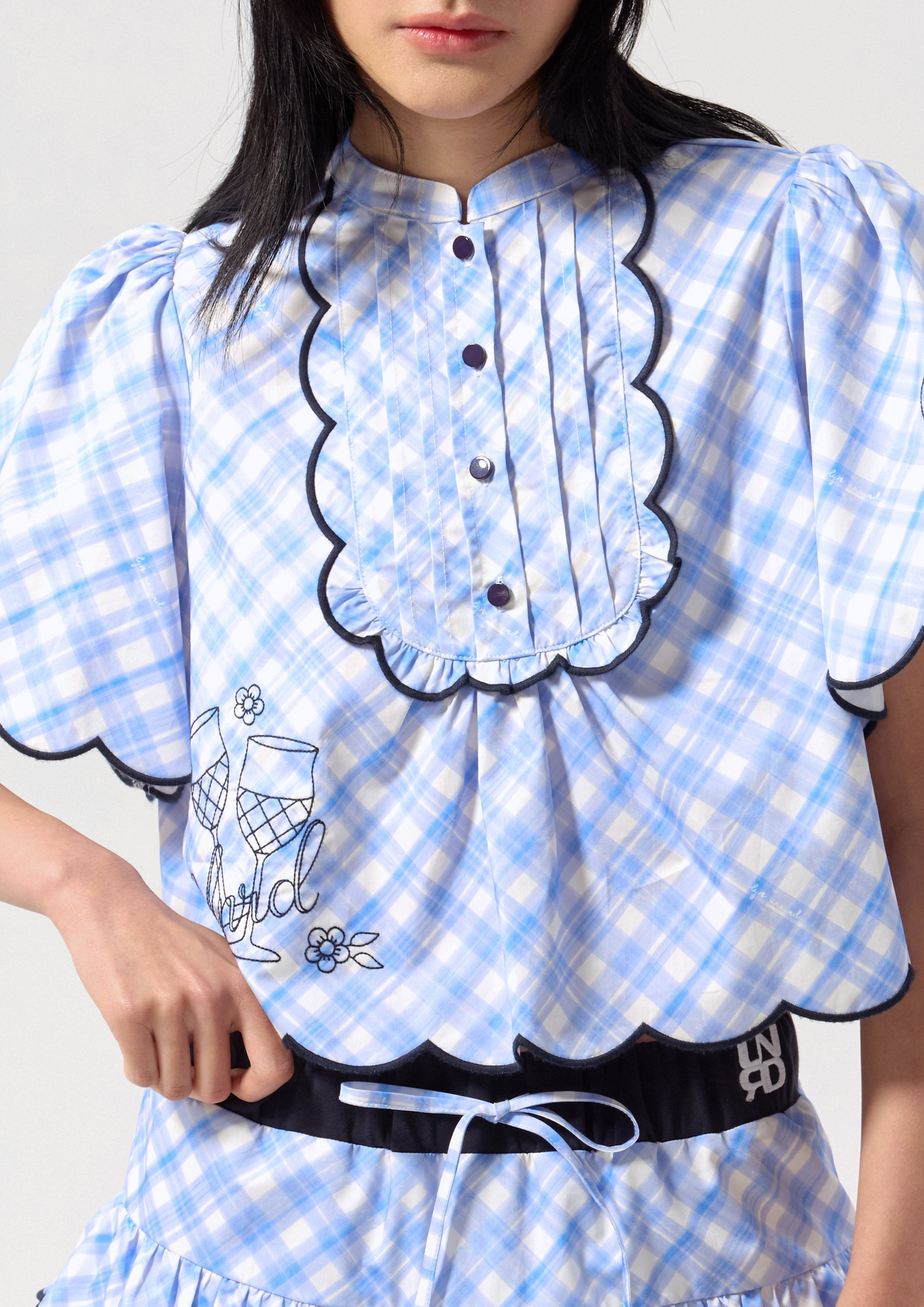 Gingham Scallop Trim Crop Blouse Chasing the Sun