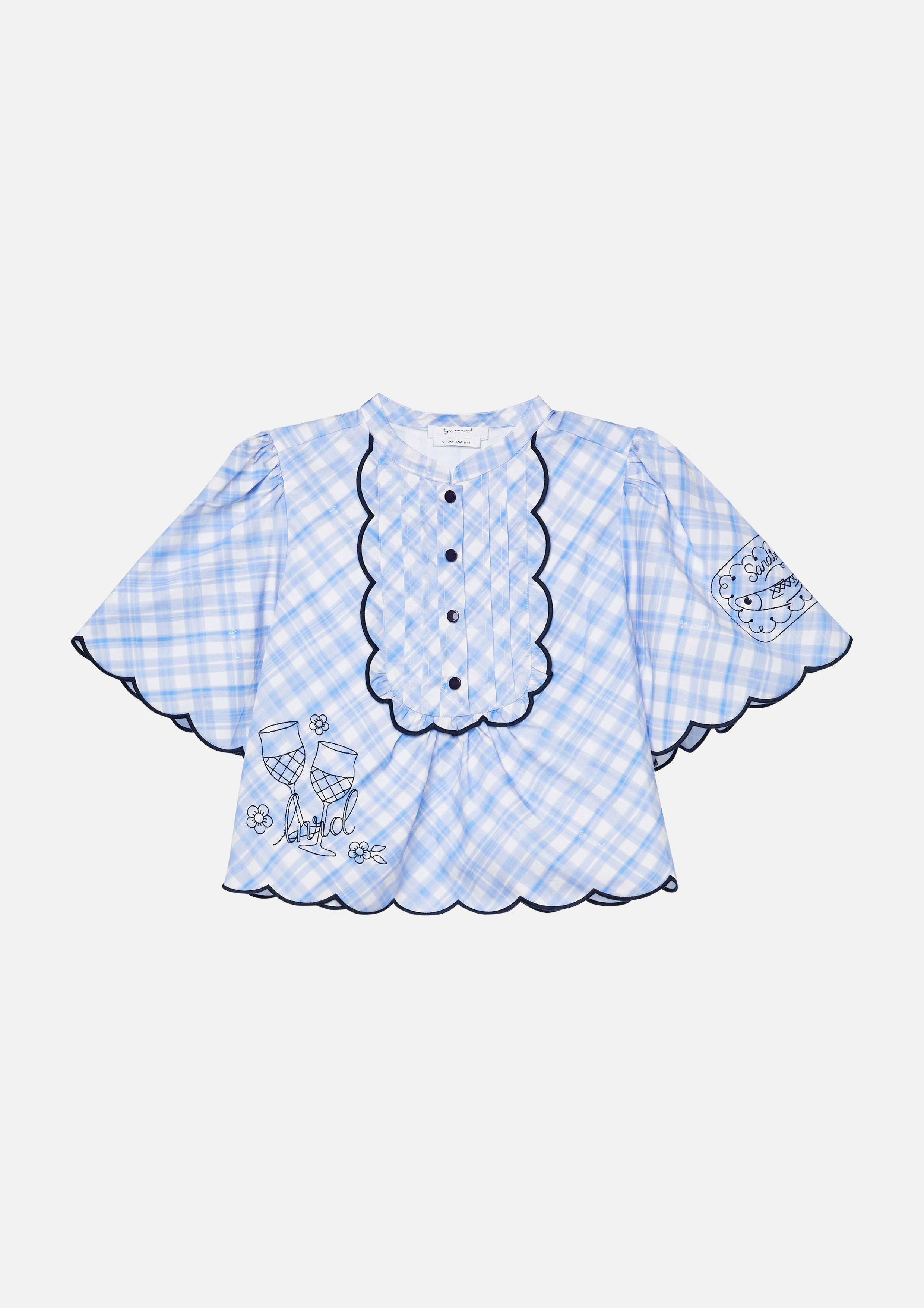 Gingham Scallop Trim Crop Blouse Chasing the Sun