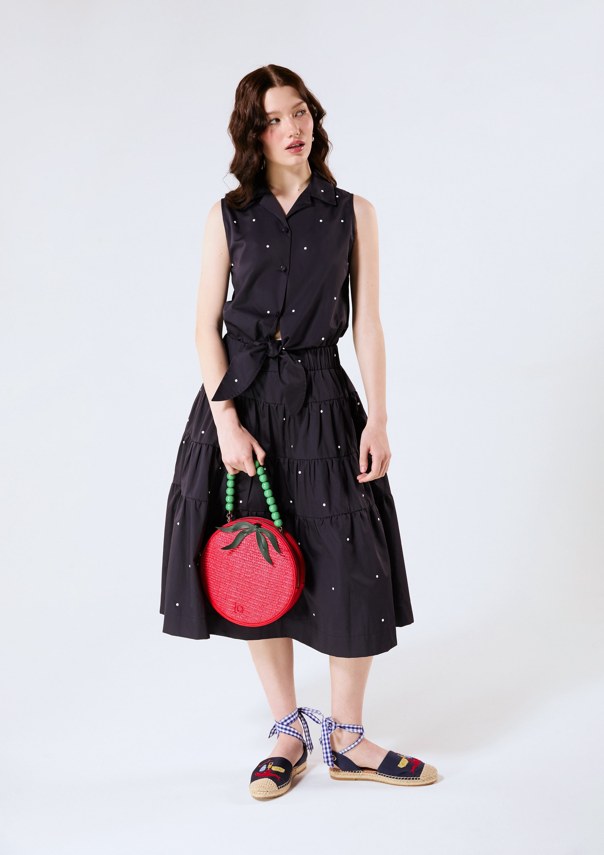 Polka Dot Tiered Skirt Midi Dress Chasing the Sun