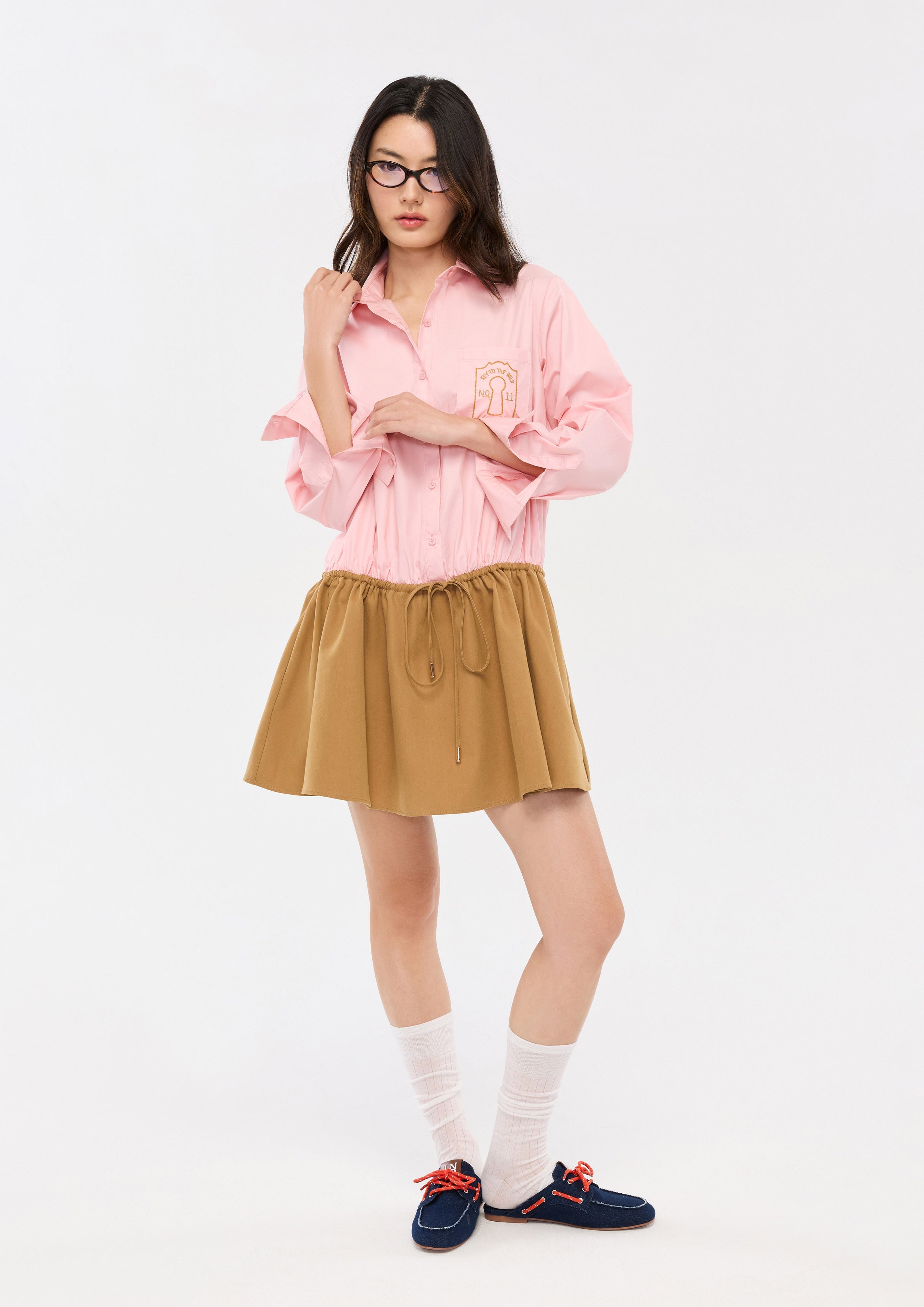 เดรสสั้นแขนยาวแต่งเชือกรูดช่วงเอว คอลเลกชัน Camp Diary
