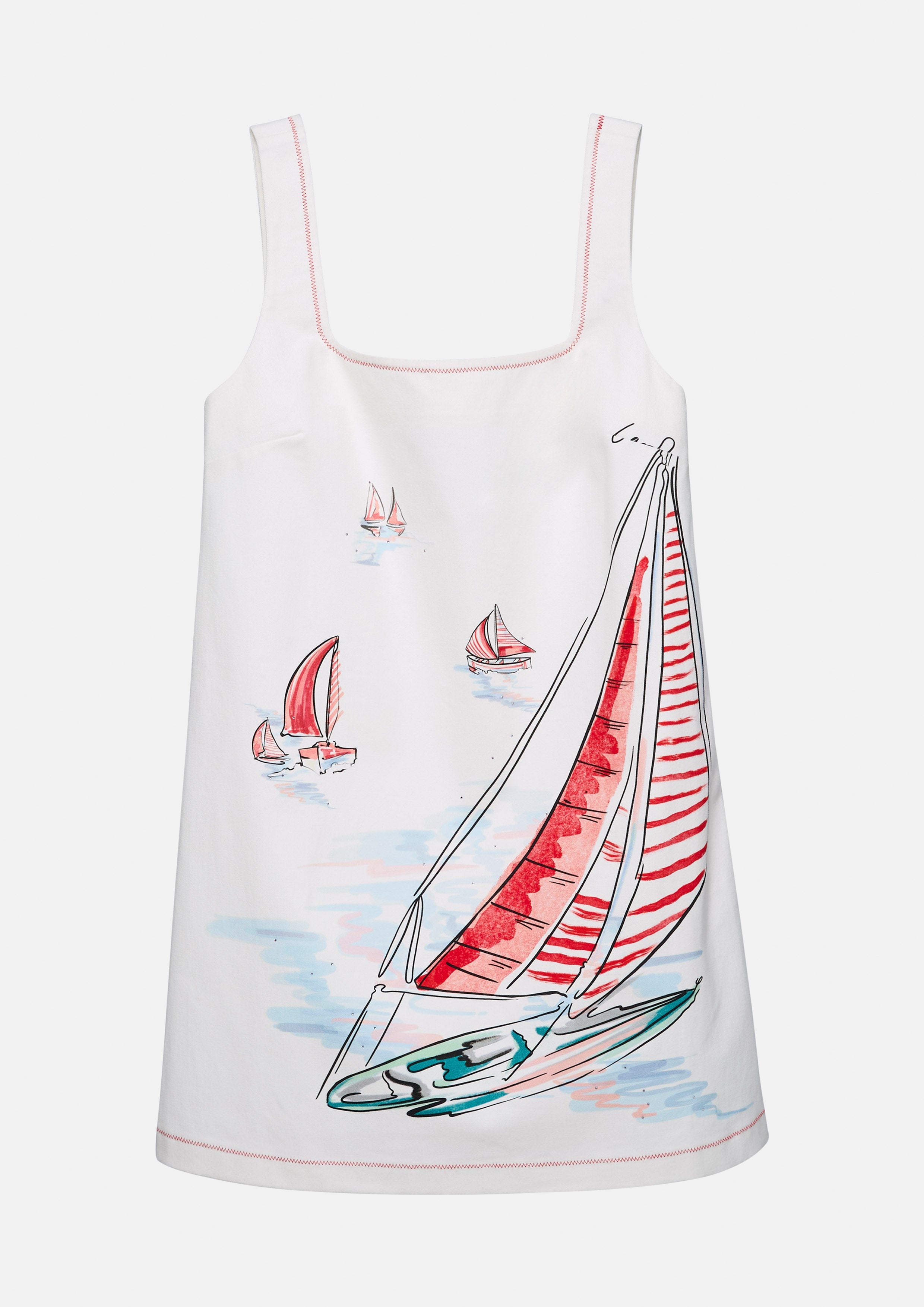 เดรสสั้นพิมพ์ลายเรือใบ คอลเลกชัน Califonia Yacht Club