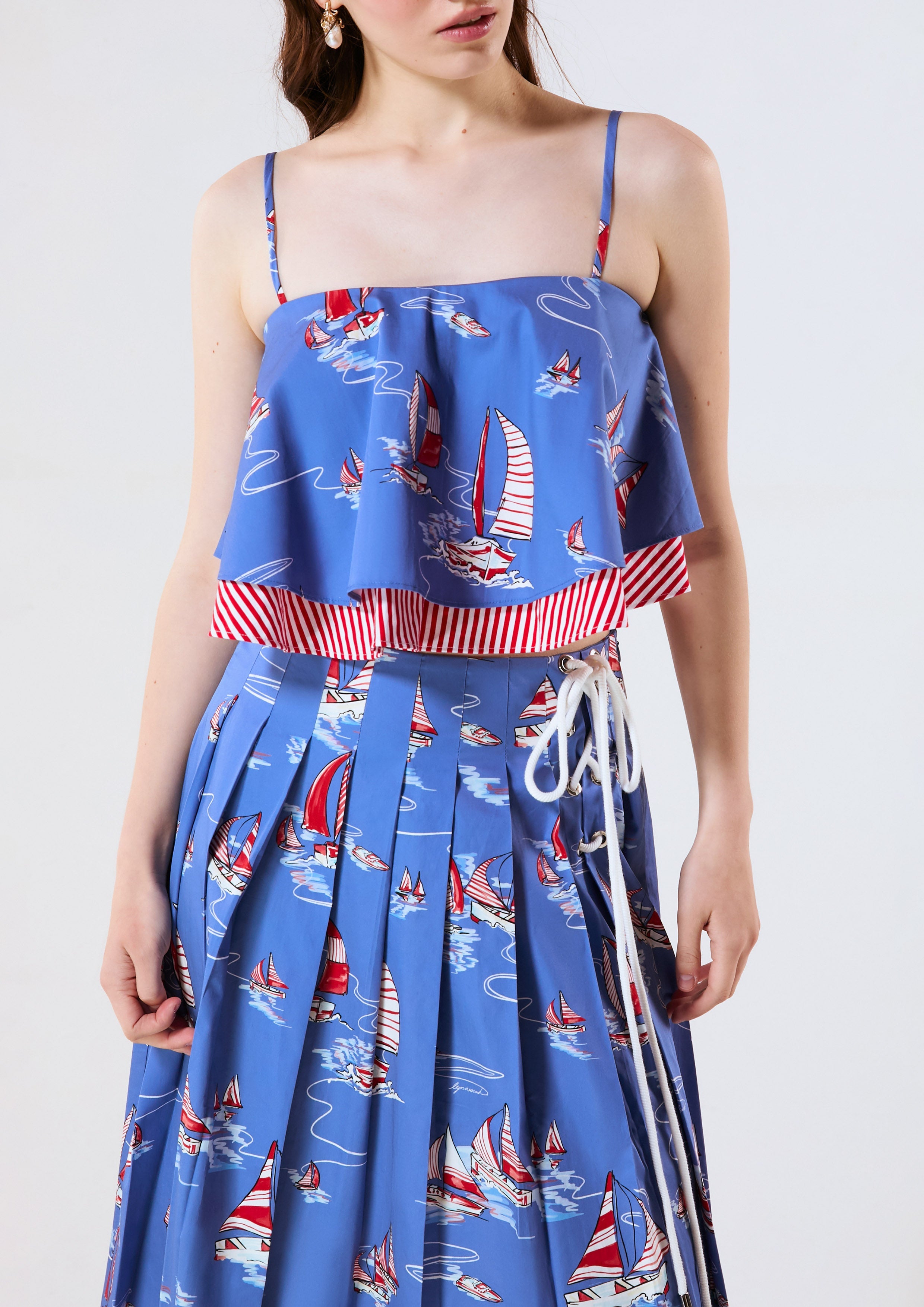 Sailing Print Cami Strap Top Califonia Yacht Club