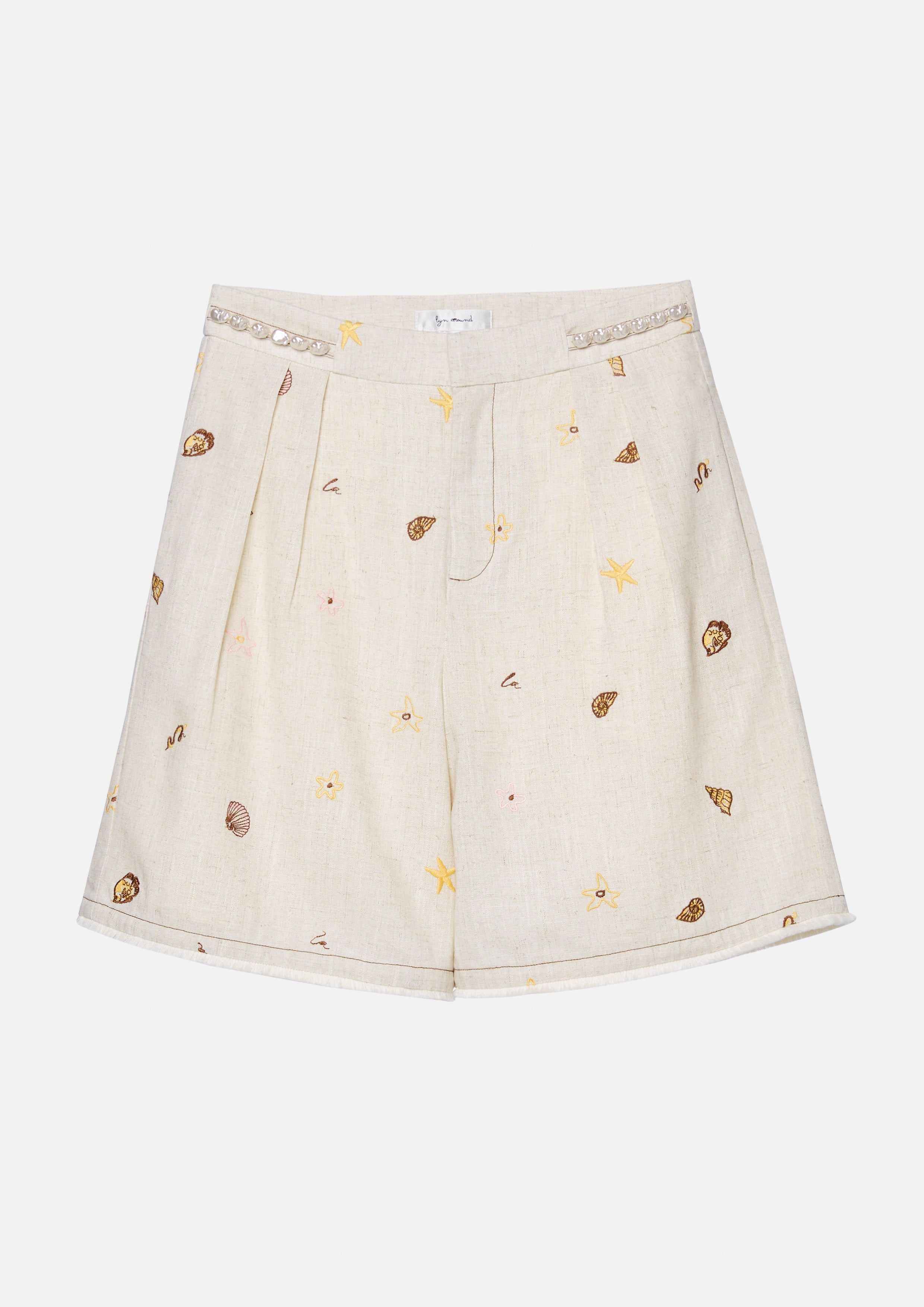 Pearl Bead Embellished Print Shorts Chasing the Sea