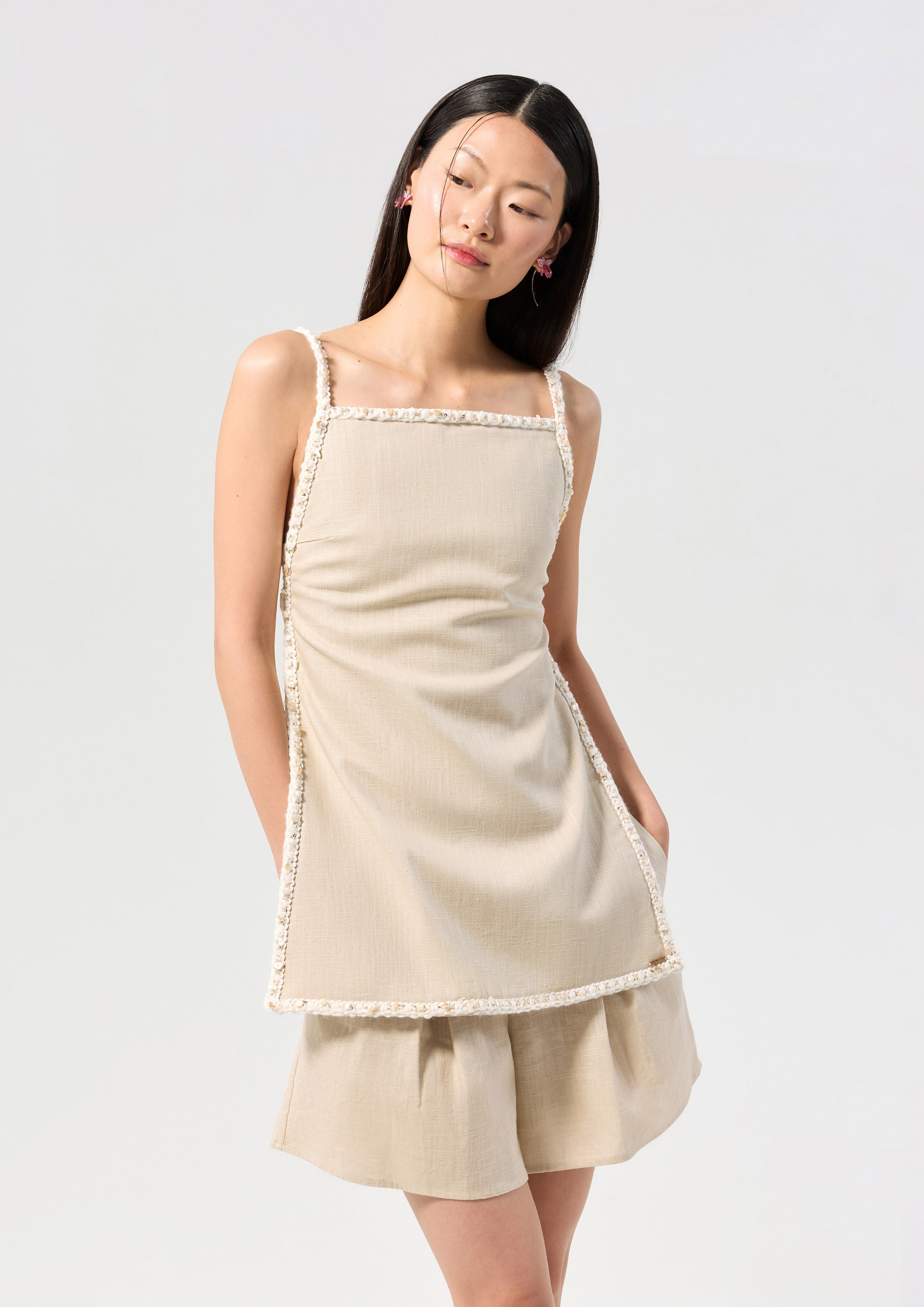 Tweed Trim Cami Strap Top With Shorts Set Chasing the Sea