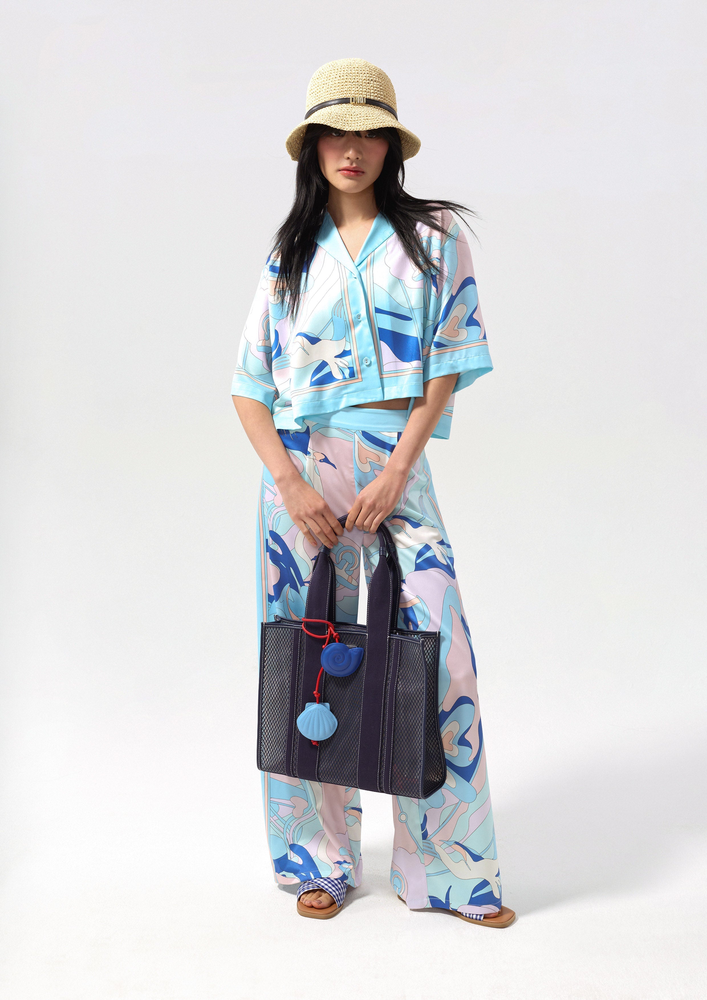 Print Satin Crop Shirt Califonia Yacht Club