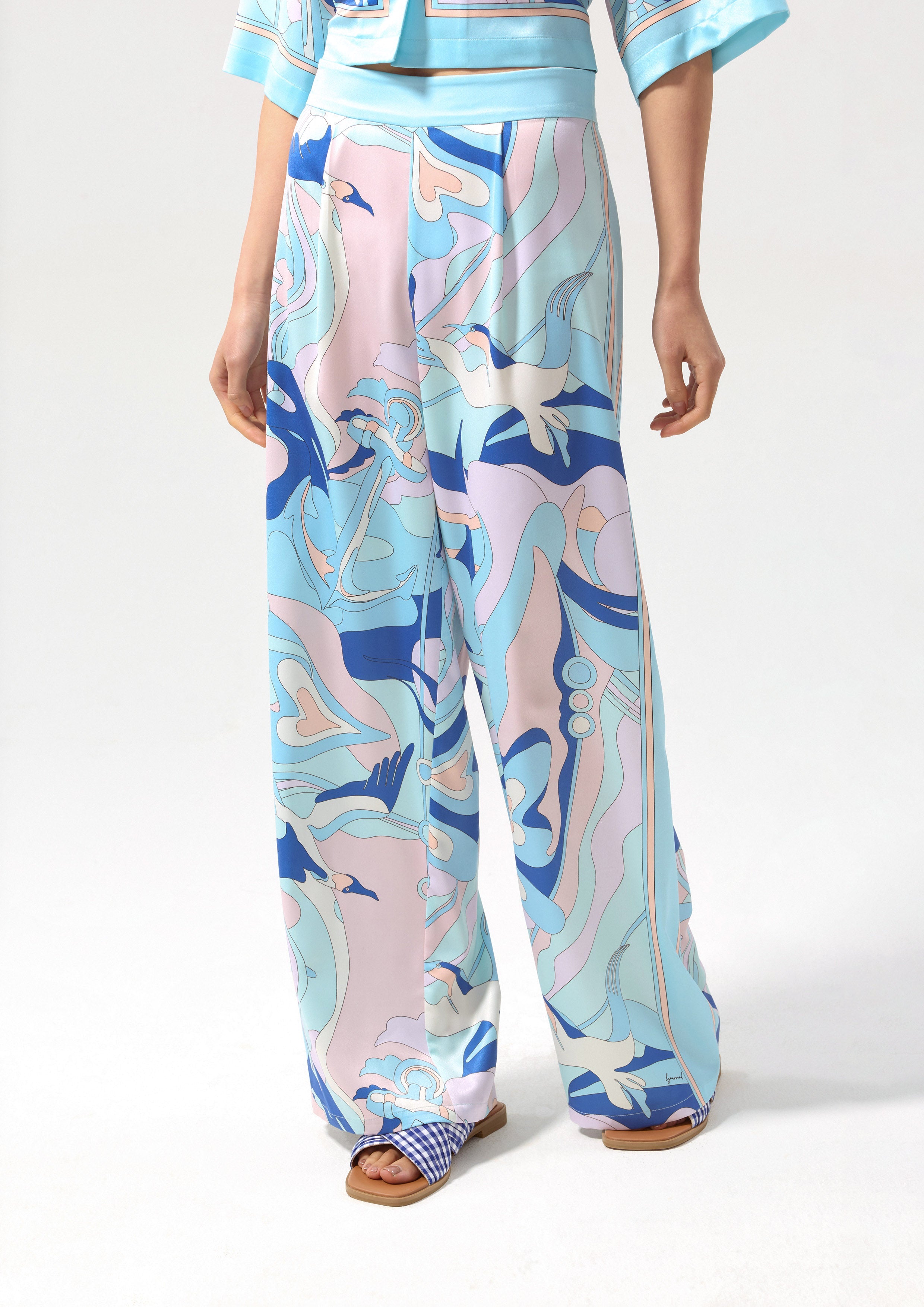 กางเกงขายาวเอวสูงพิมพ์ลาย คอลเลกชัน Califonia Yacht Club