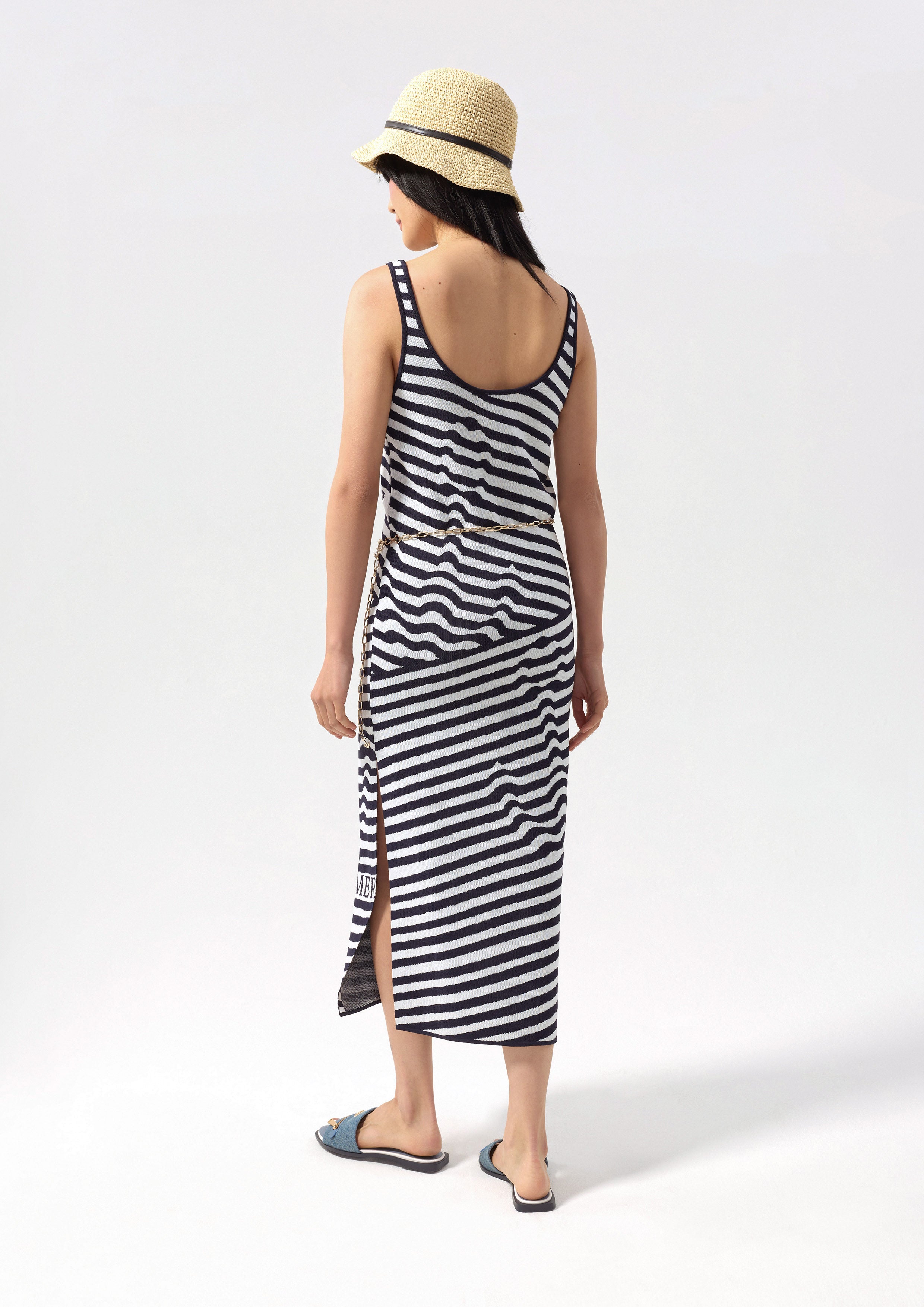 Stripe Side Slit Midi Dress Califonia Yacht Club