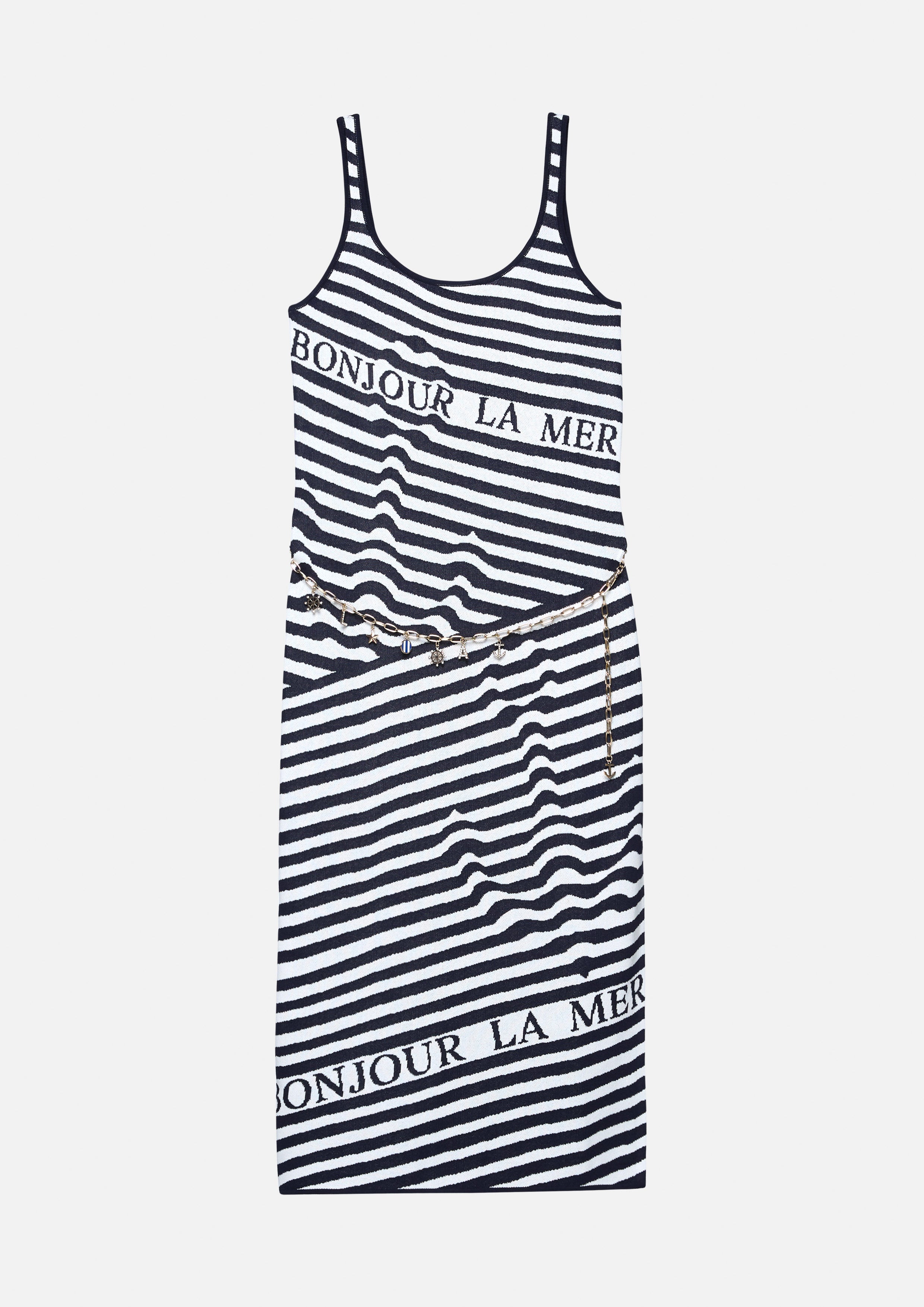Stripe Side Slit Midi Dress Califonia Yacht Club