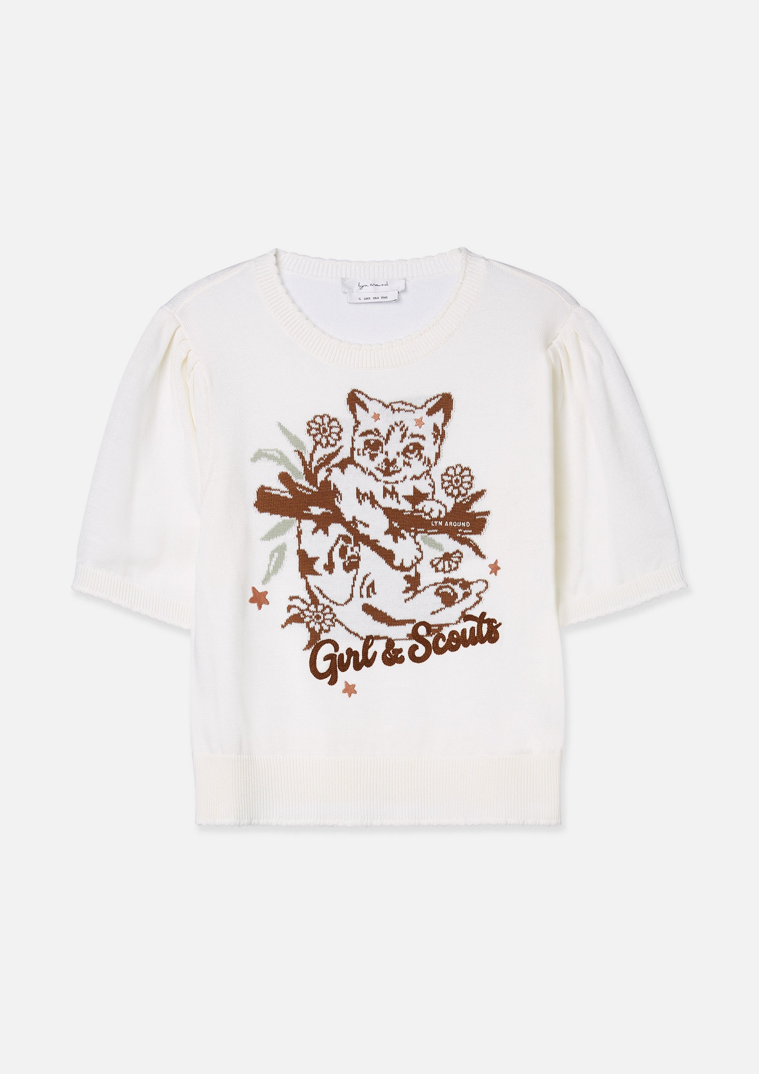 เสื้อนิตแขนสั้นปักลายแมว คอลเลกชัน Camp Diary