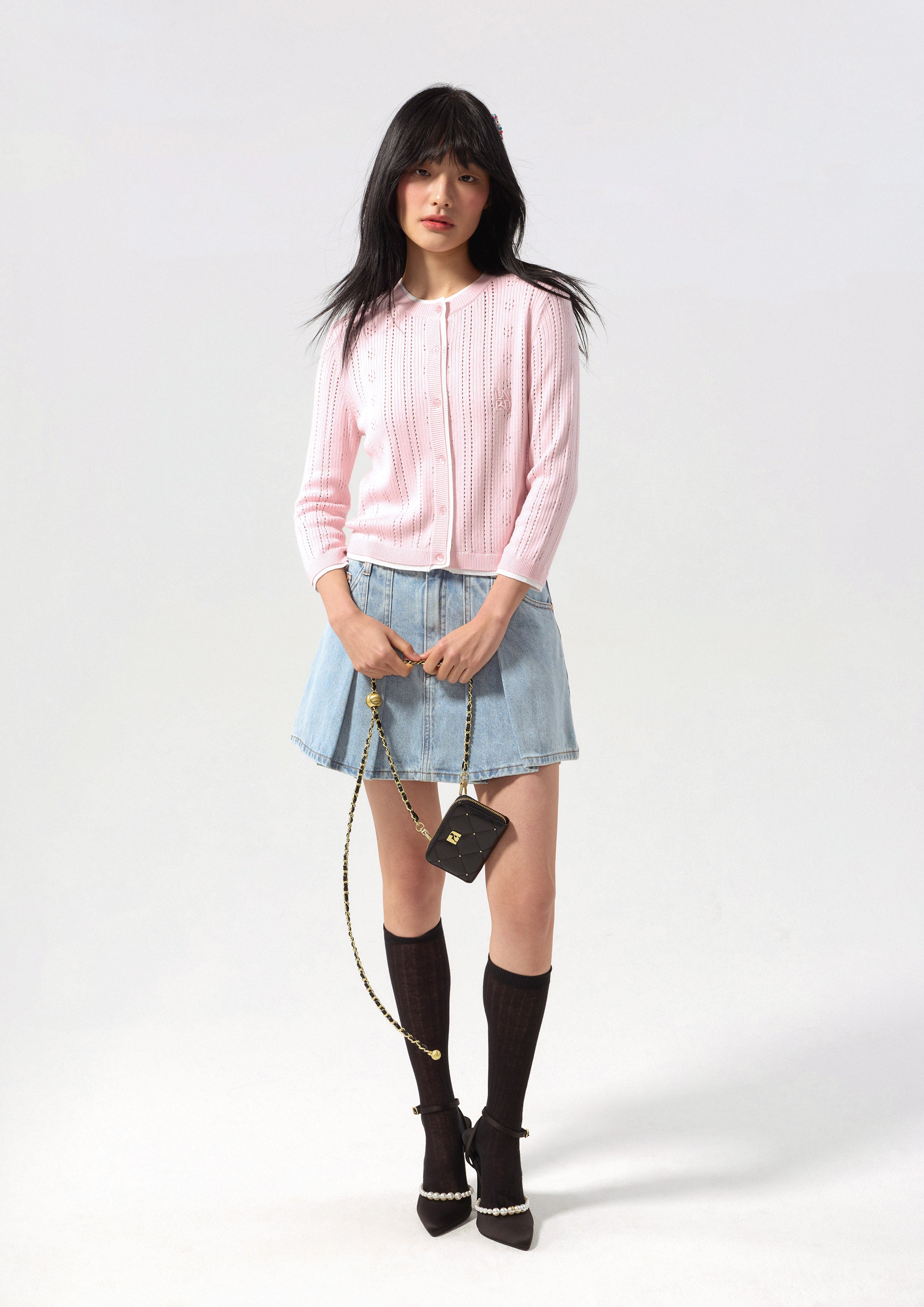 Logo Knitted Layered Collar Cardigan Essential Knit