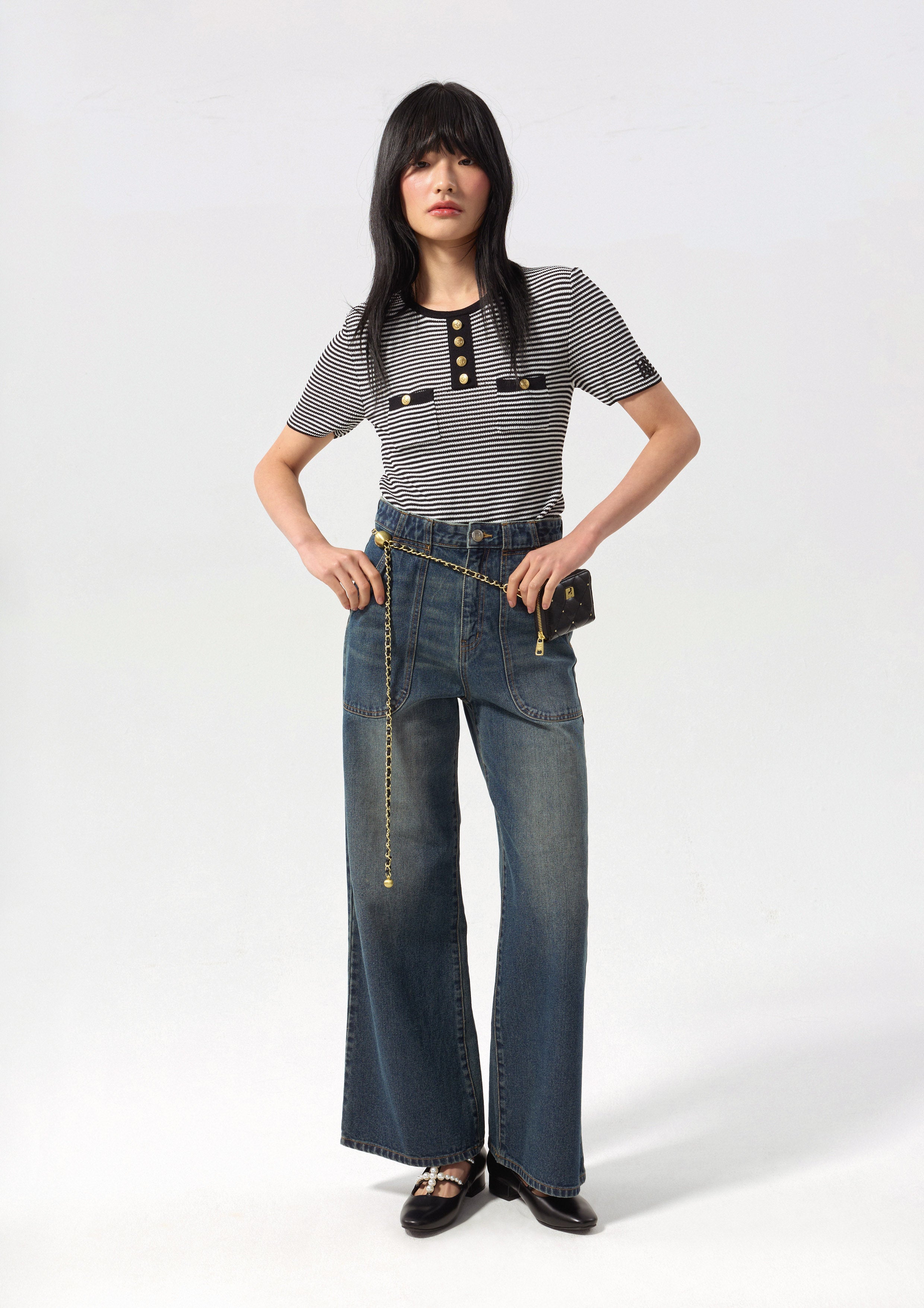 เสื้อยืดแขนสั้นผ้านิตแต่งกระดุม คอลเลกชัน California Calling