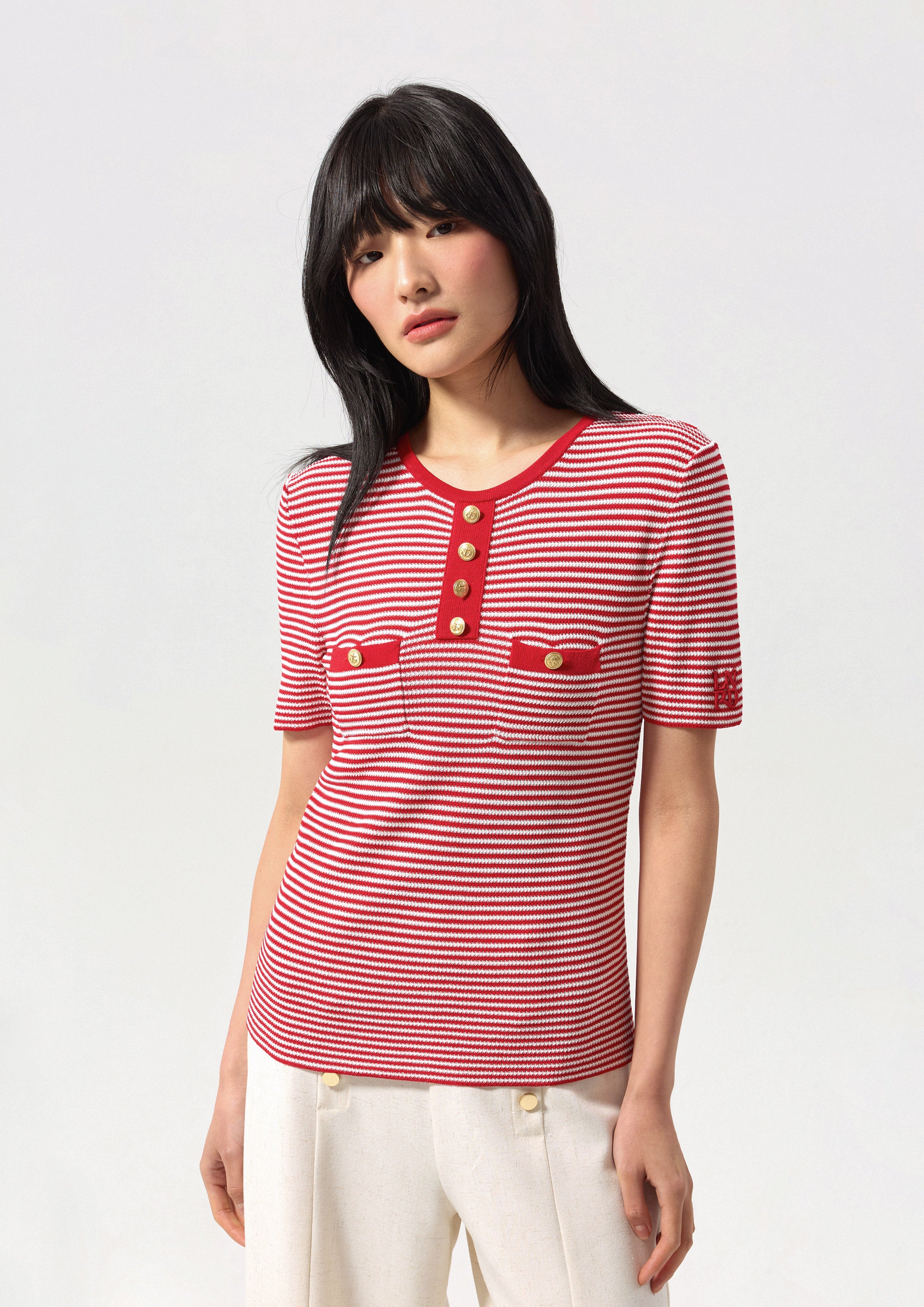 เสื้อยืดแขนสั้นผ้านิตแต่งกระดุม คอลเลกชัน California Calling