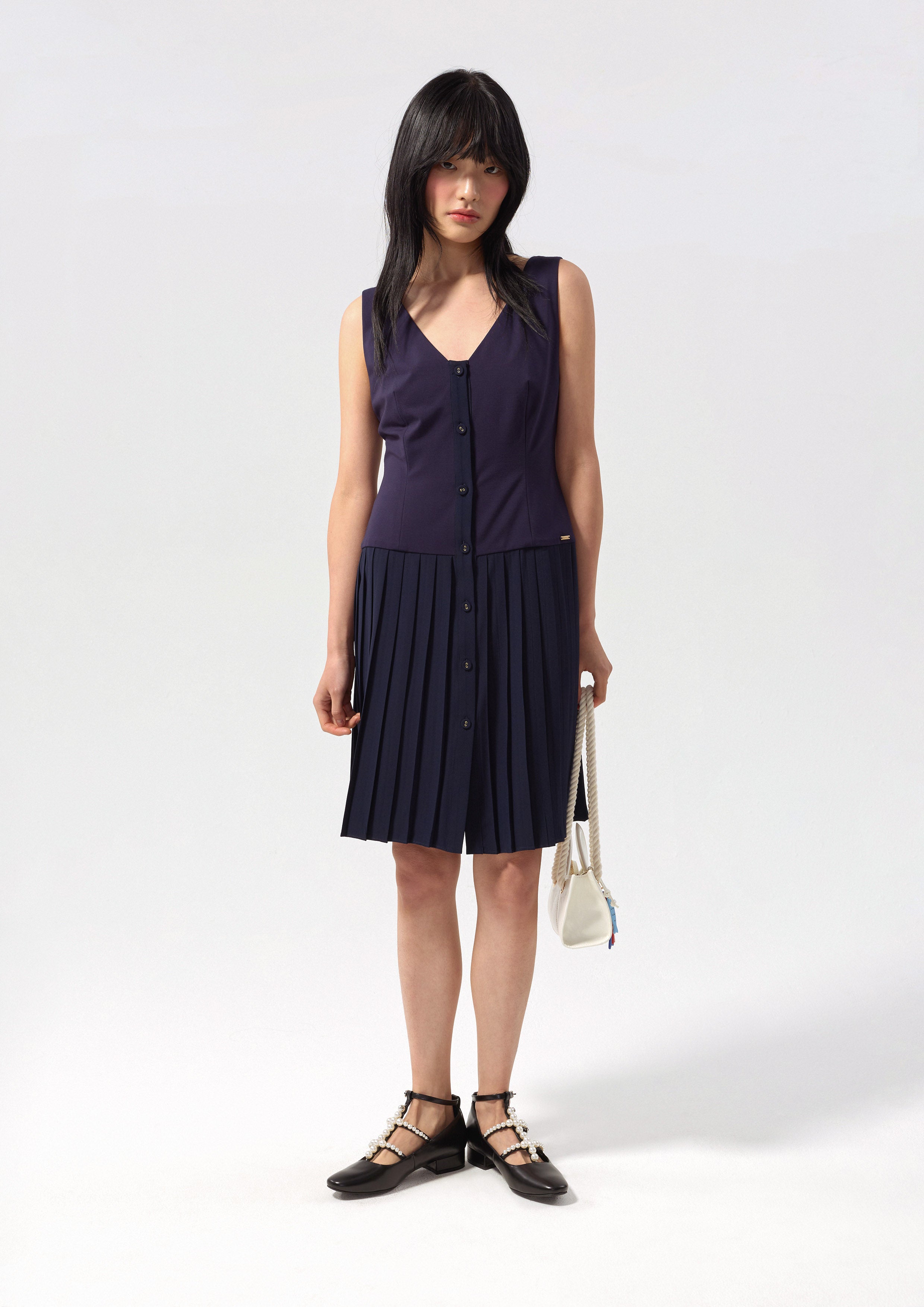 Button Pleated Skirt Mini Dress Califonia Yacht Club