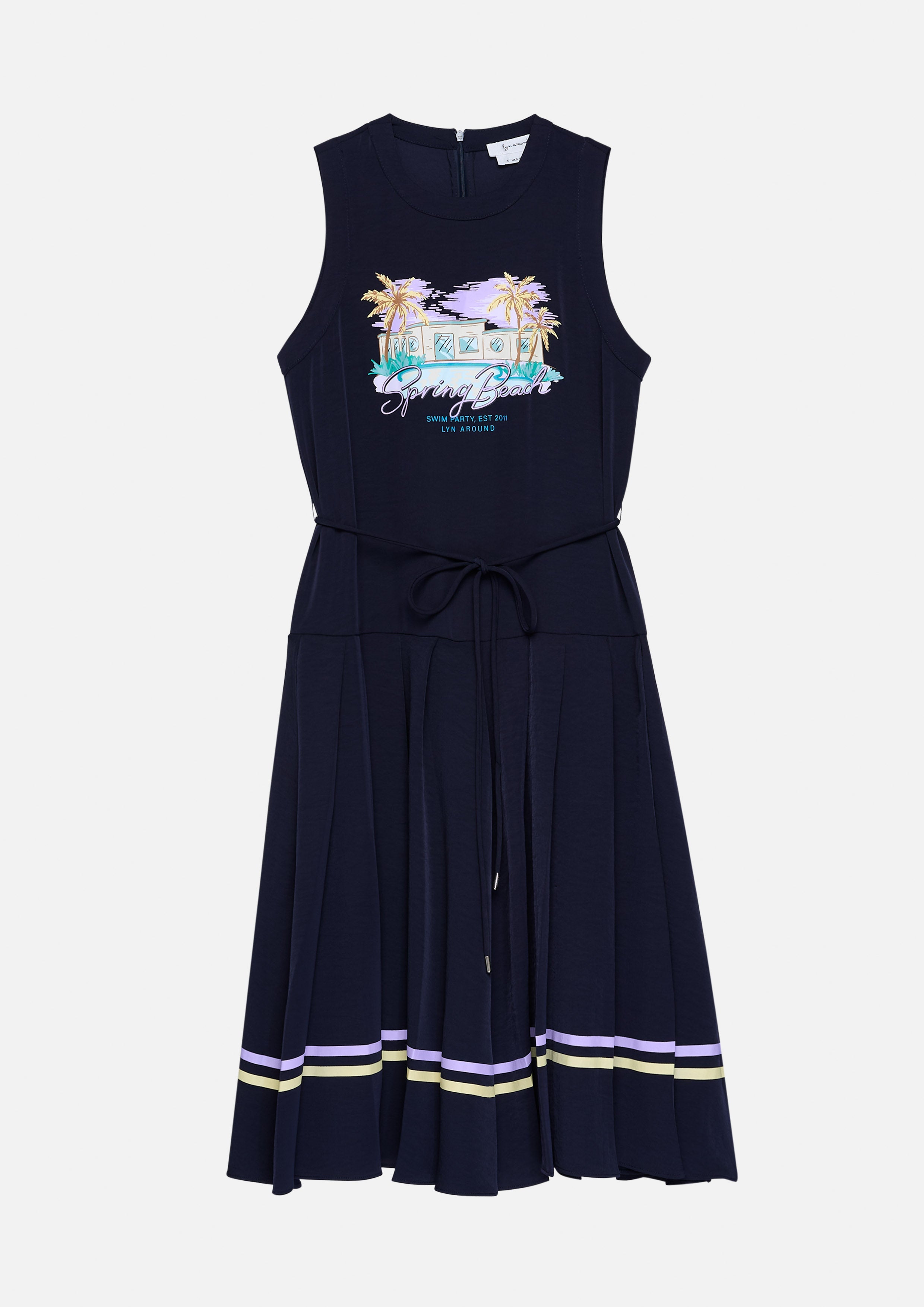 Print Pleated Skirt Midi Dress Palm Spring