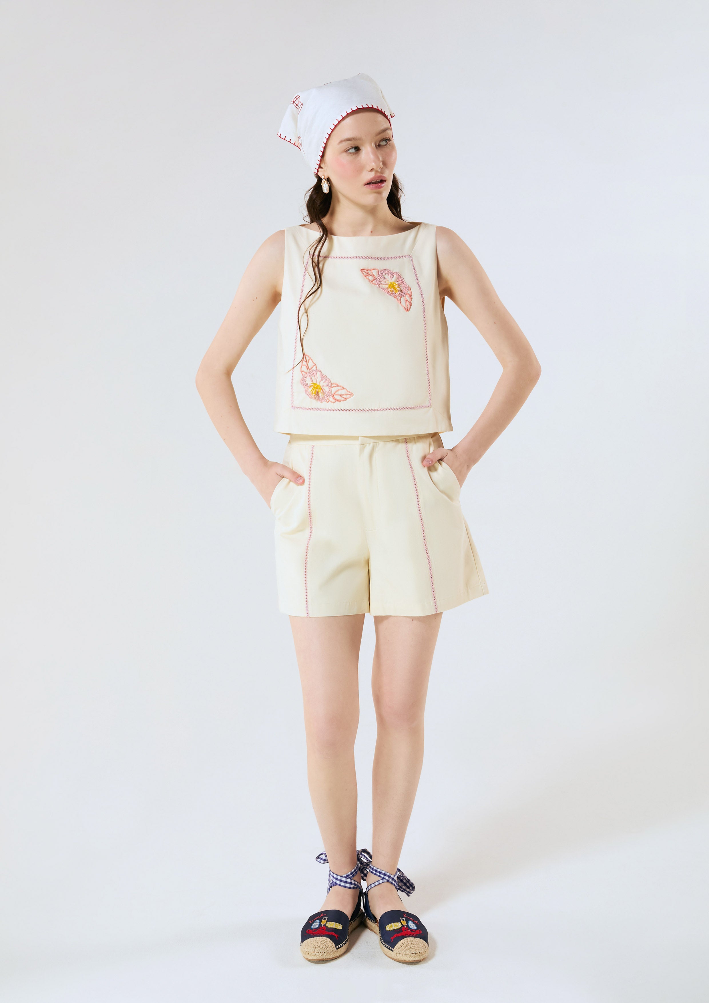 Contrast Stitching High Waist Shorts Palm Spring