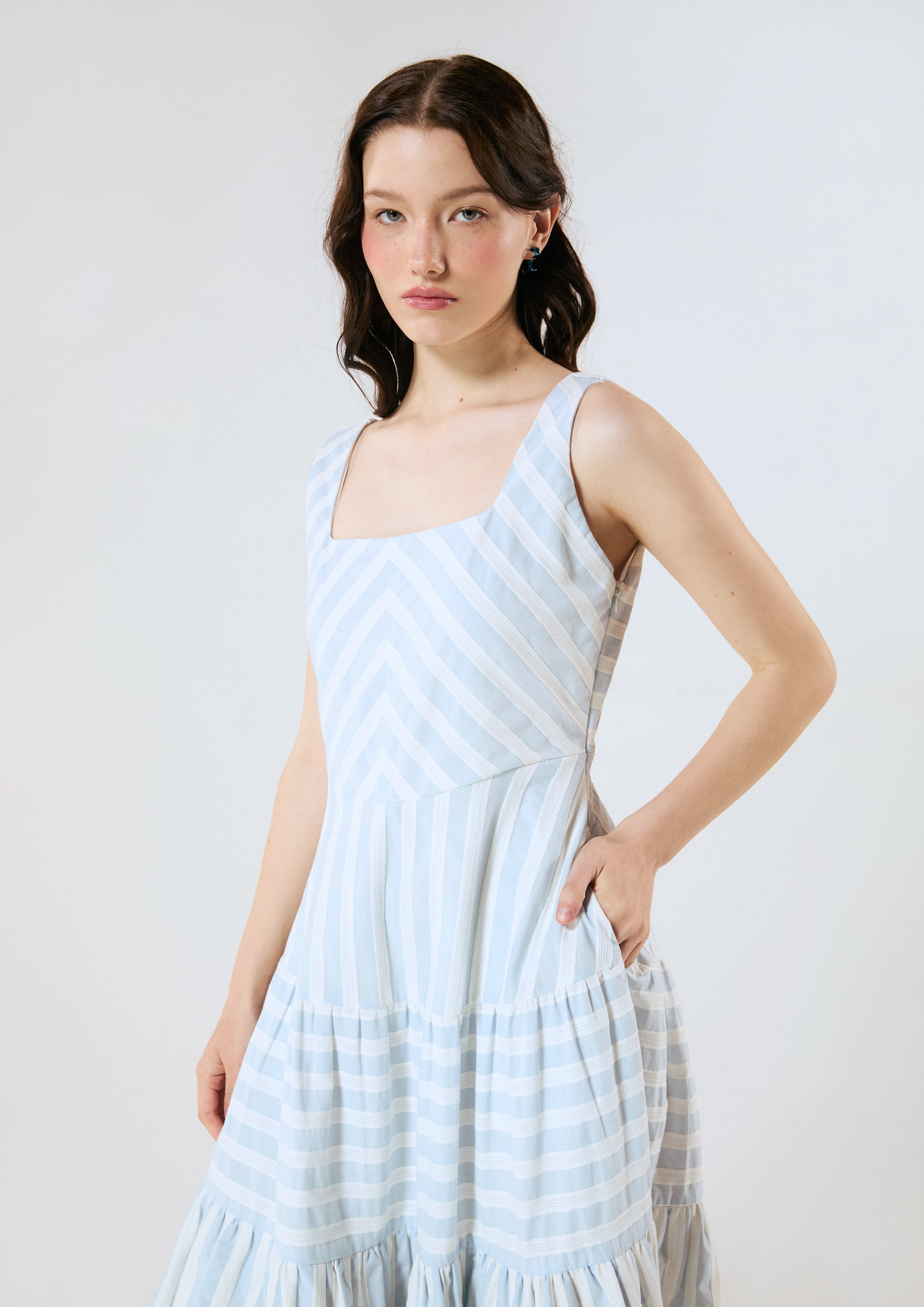 Stripe Flare Trim Skirt Mini Dress Palm Spring