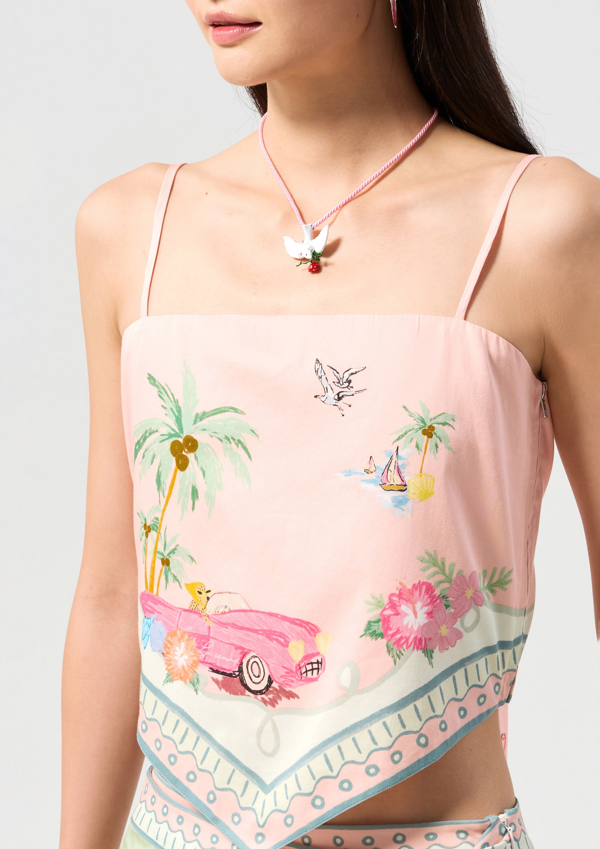 Print Cami Strap Scarf Top Palm Spring