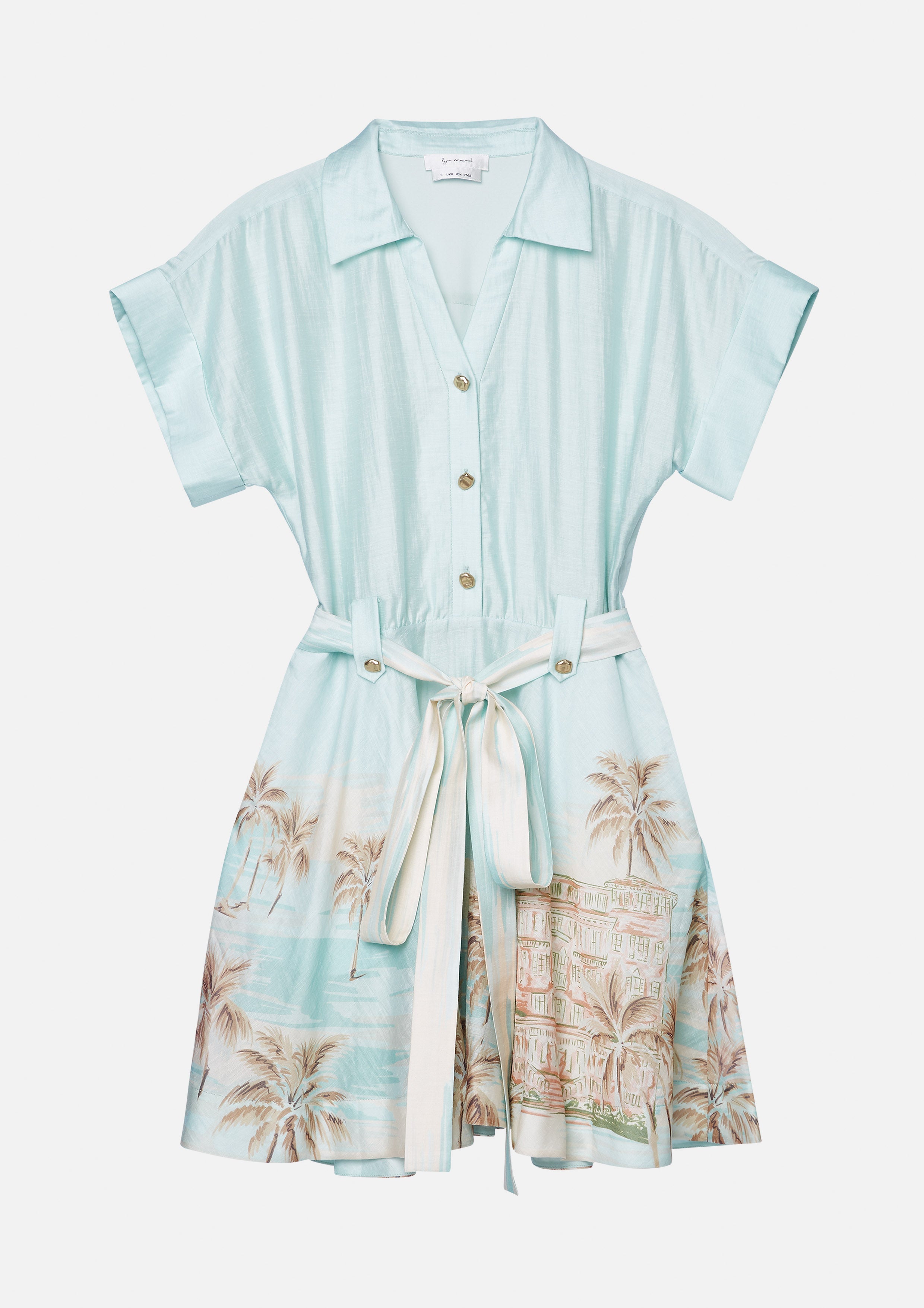 Print Mini Dress With Waist Tie Palm Spring