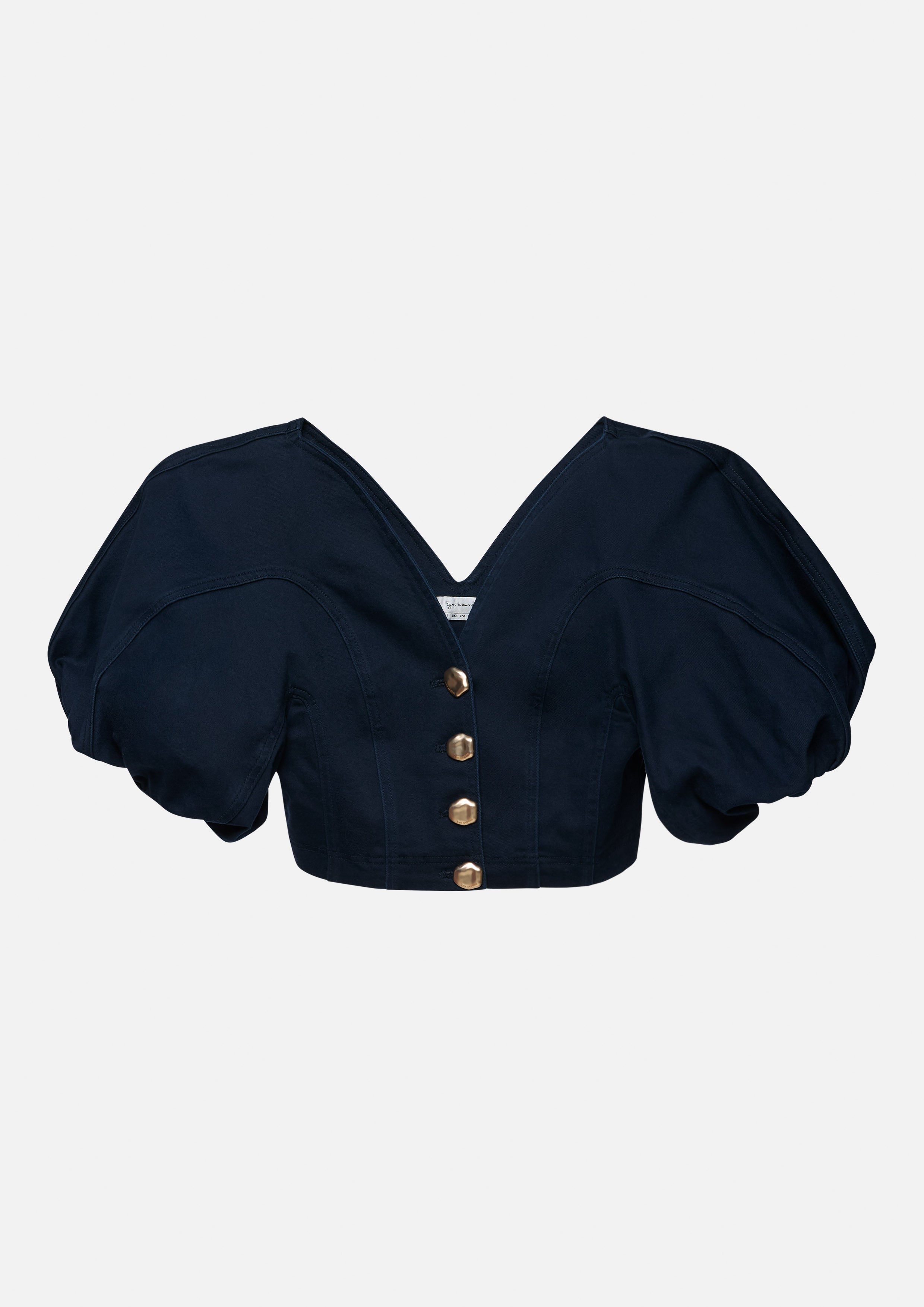 Metal Button Crop Puff Sleeve Blouse Palm Spring