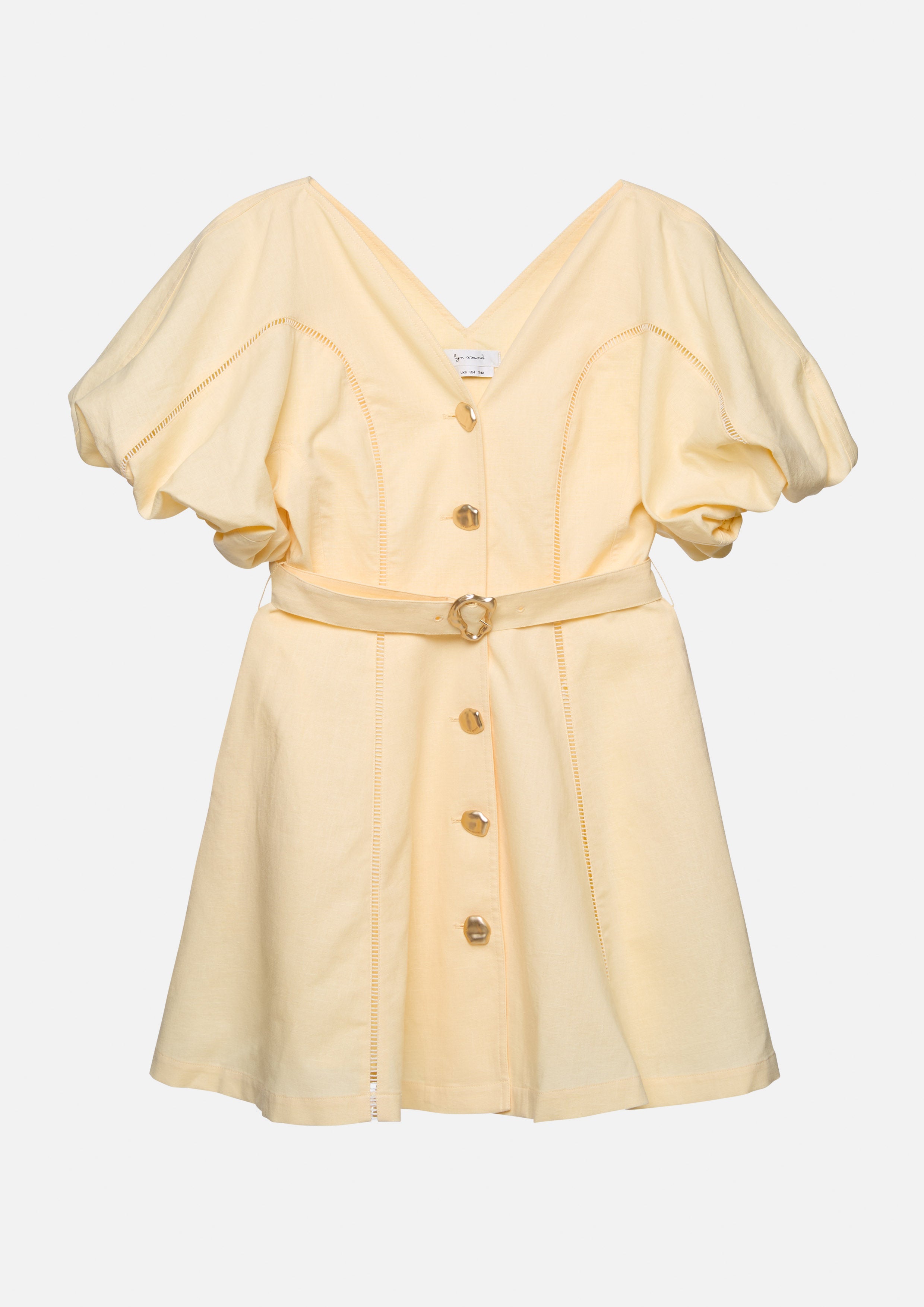 Puff Sleeve Mini Dress With Belt Palm Spring