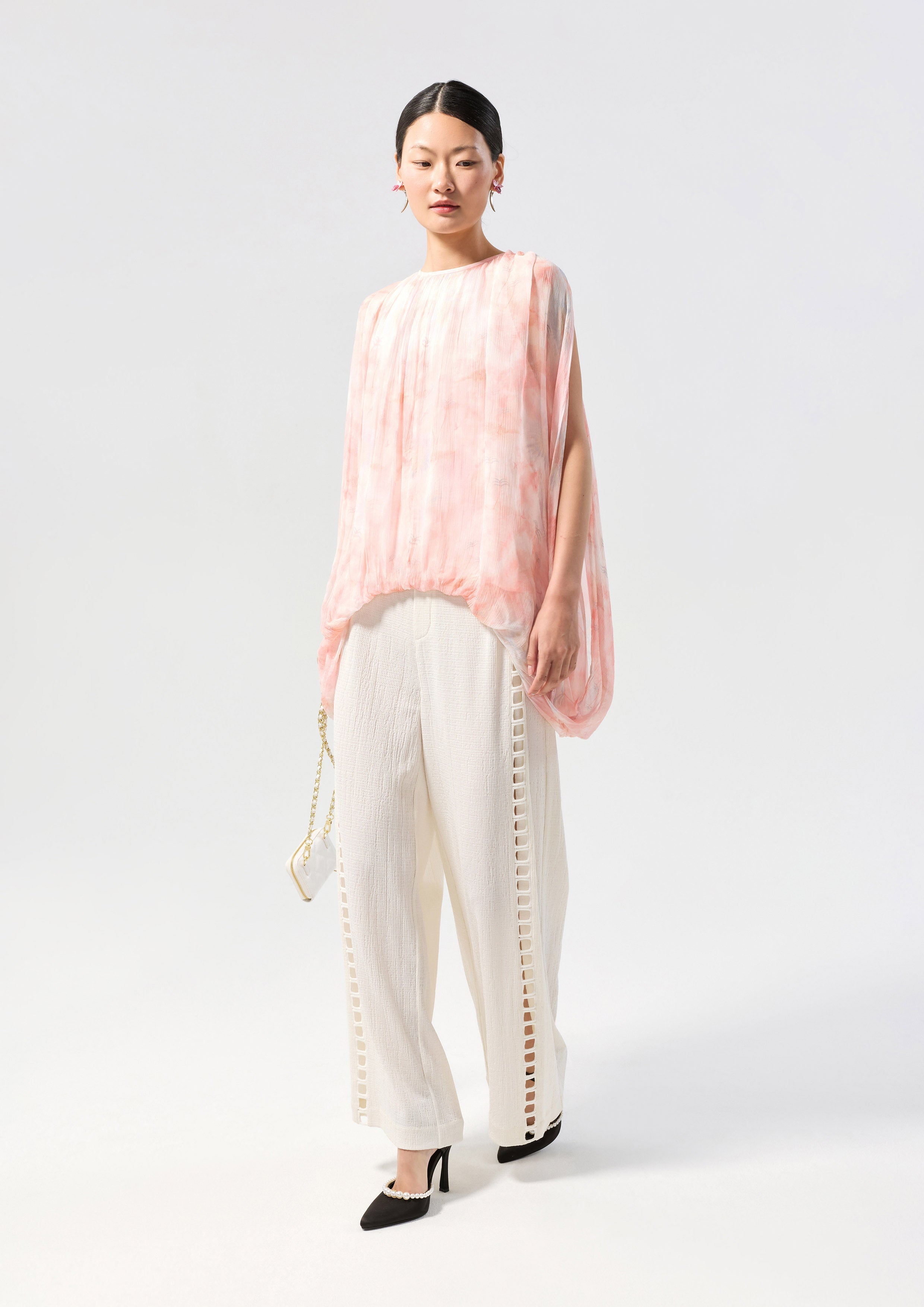 Print Pleated Long Sleeve Blouse Oasis