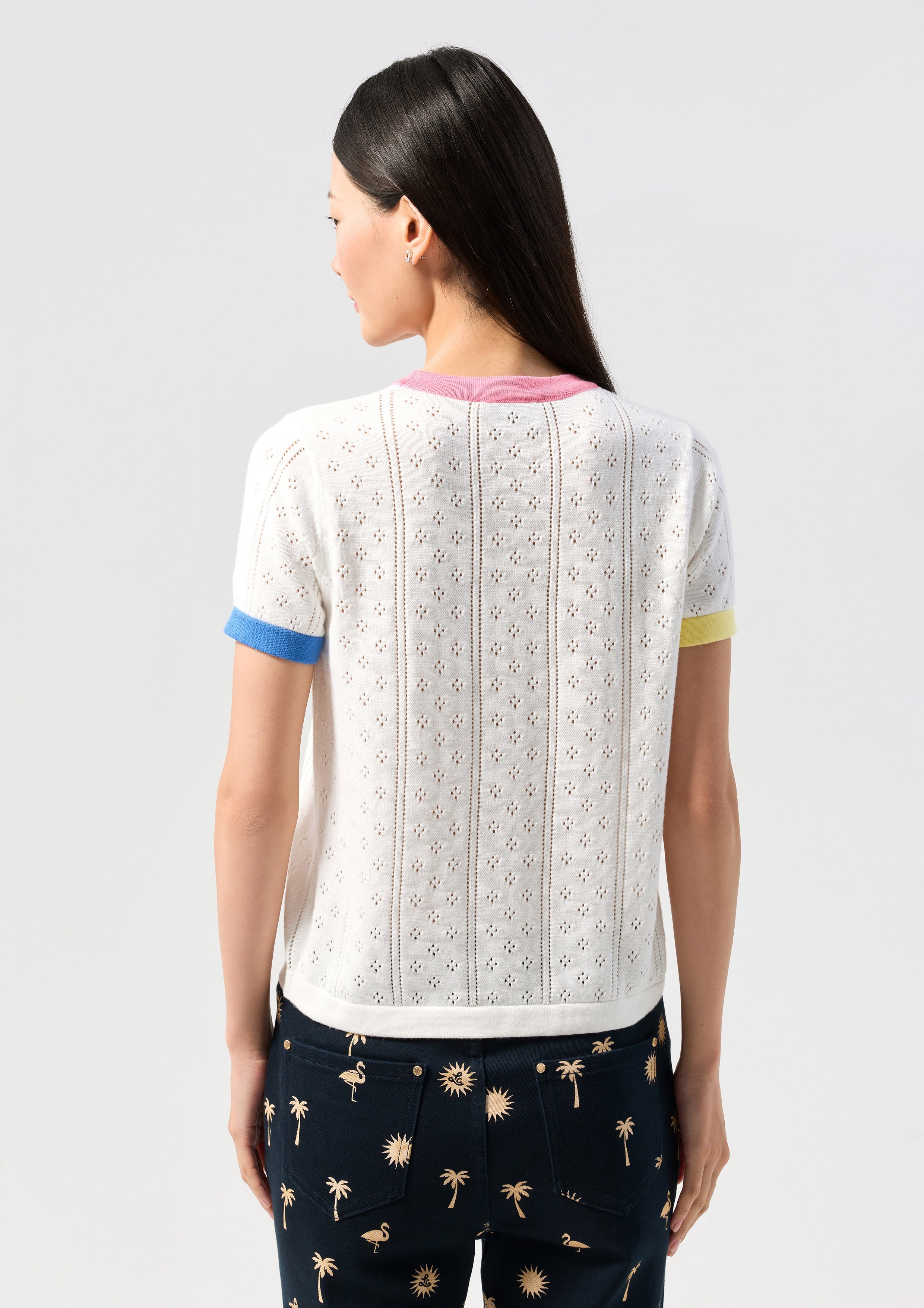 เสื้อยืดผ้านิตพิมพ์ลายขอบเสื้อสีคอนทราสต์ คอลเลกชัน Palm Spring