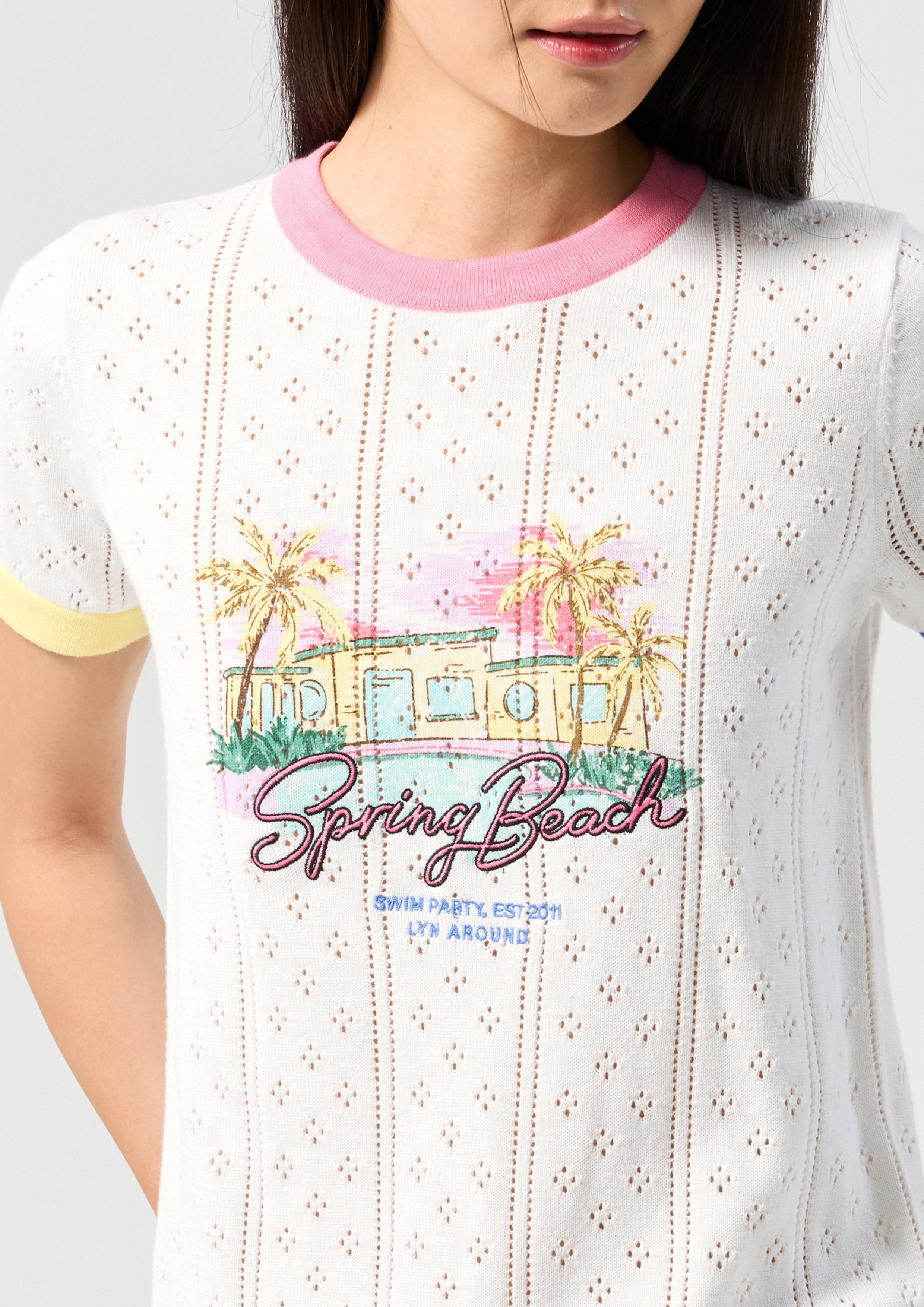 Contrast Trim Knitted T-Shirt Palm Spring