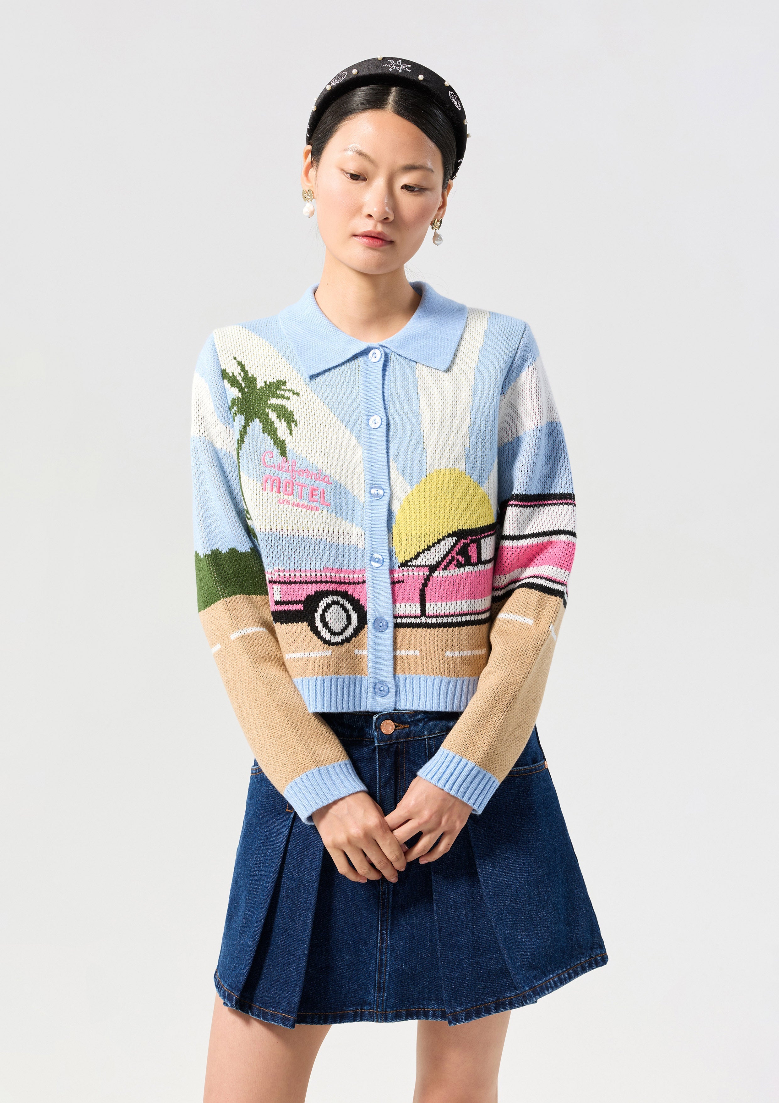 เสื้อคาร์ดิแกนแขนยาวพิมพ์ลาย คอลเลกชัน Palm Spring