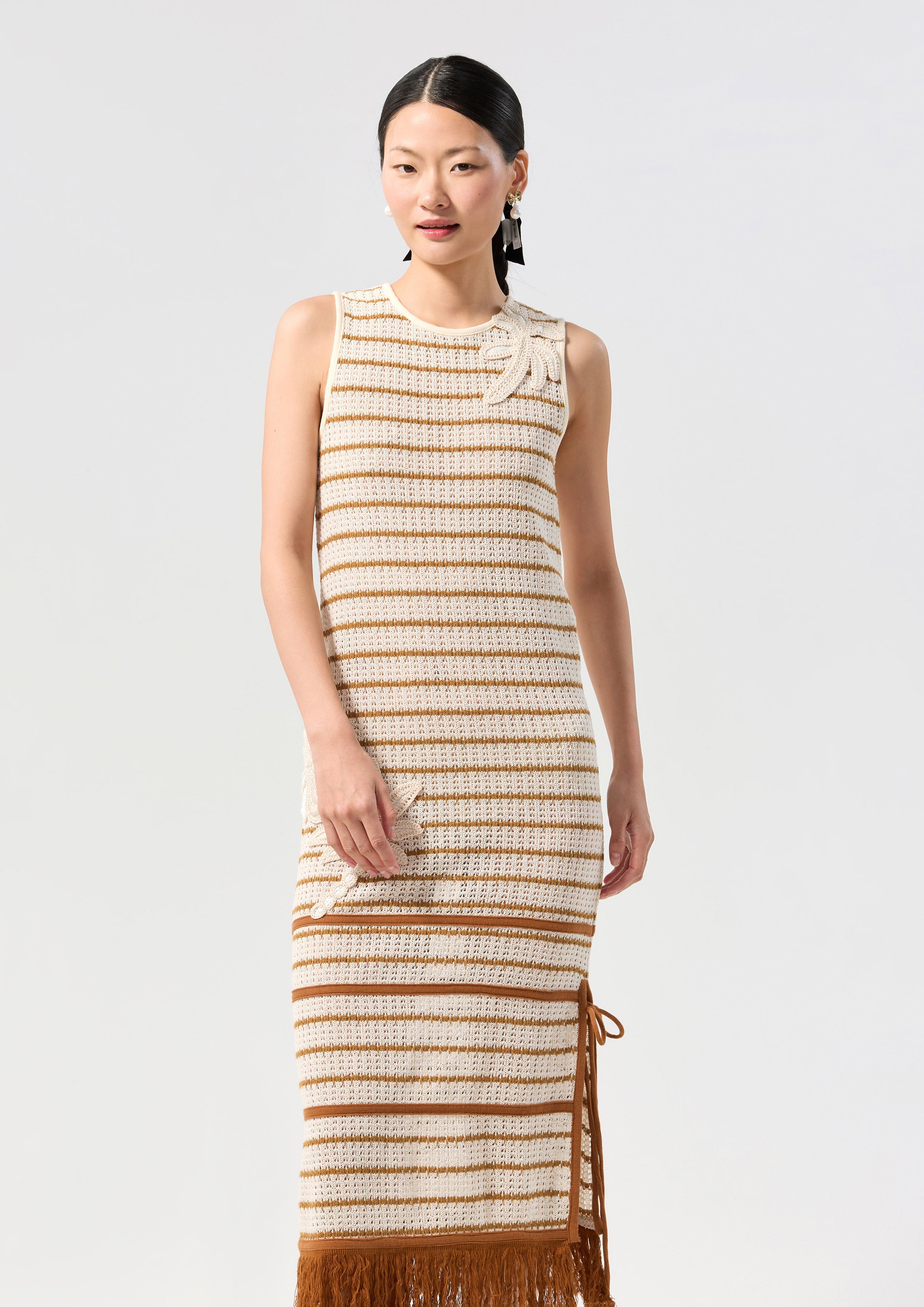 Stripe Crochet With Appliqué Midi Dress Oasis