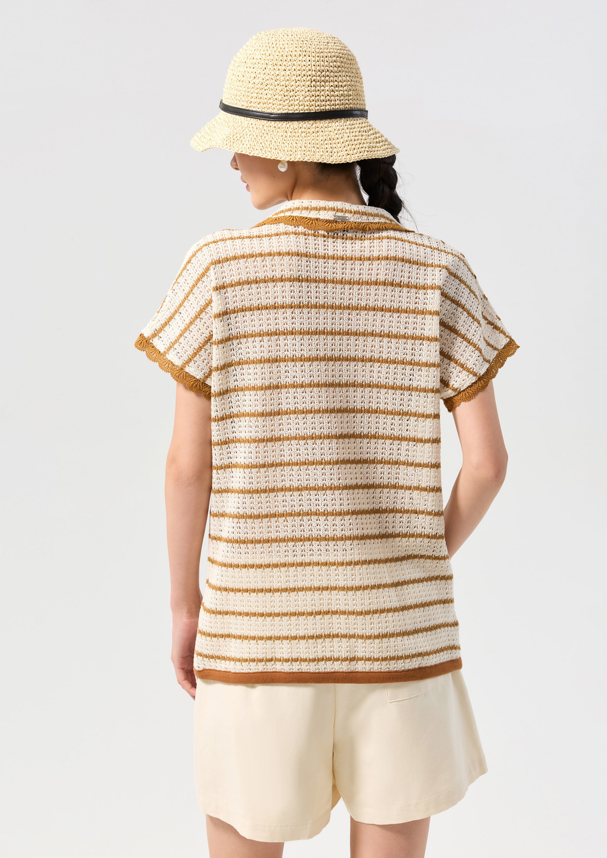Stripe Crochet With Appliqué Short Sleeve Top Oasis