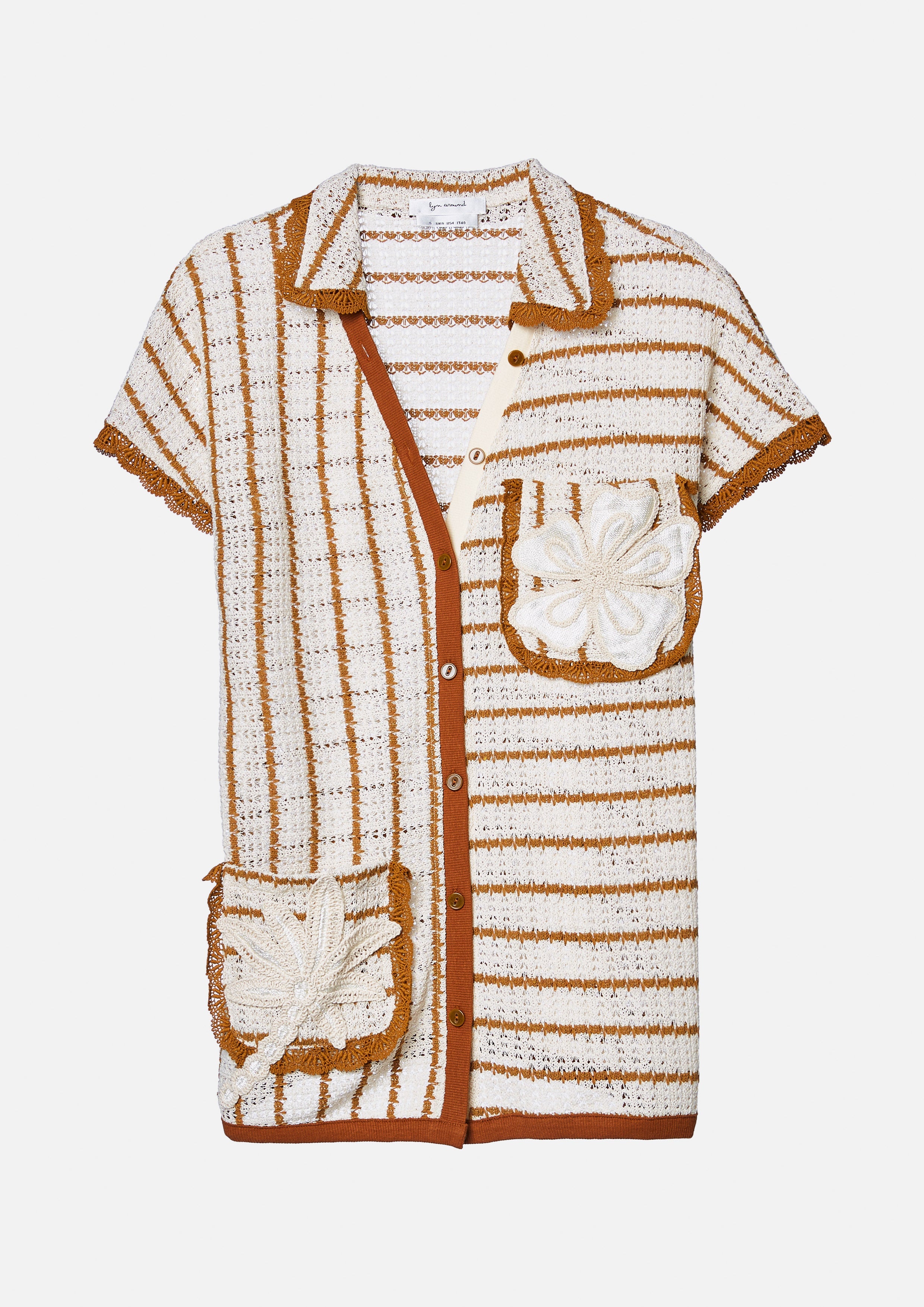 เสื้อแขนสั้นโครเชต์ลายทางตกแต่งแอปพลิเก้ คอลเลกชัน Oasis