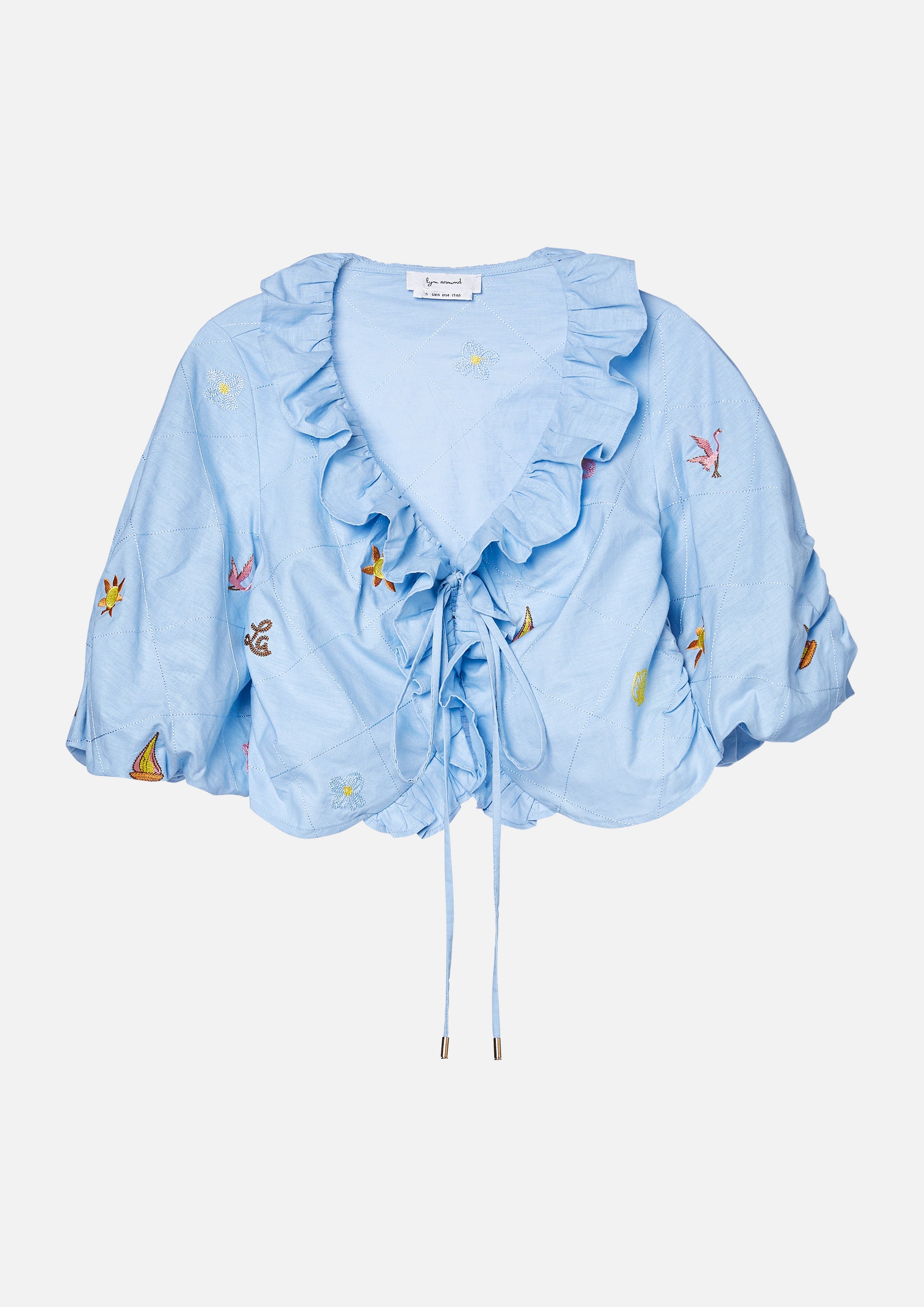 เสื้อเบลาส์ครอปพิมพ์ลายแต่งระบาย คอลเลกชัน Palm Spring