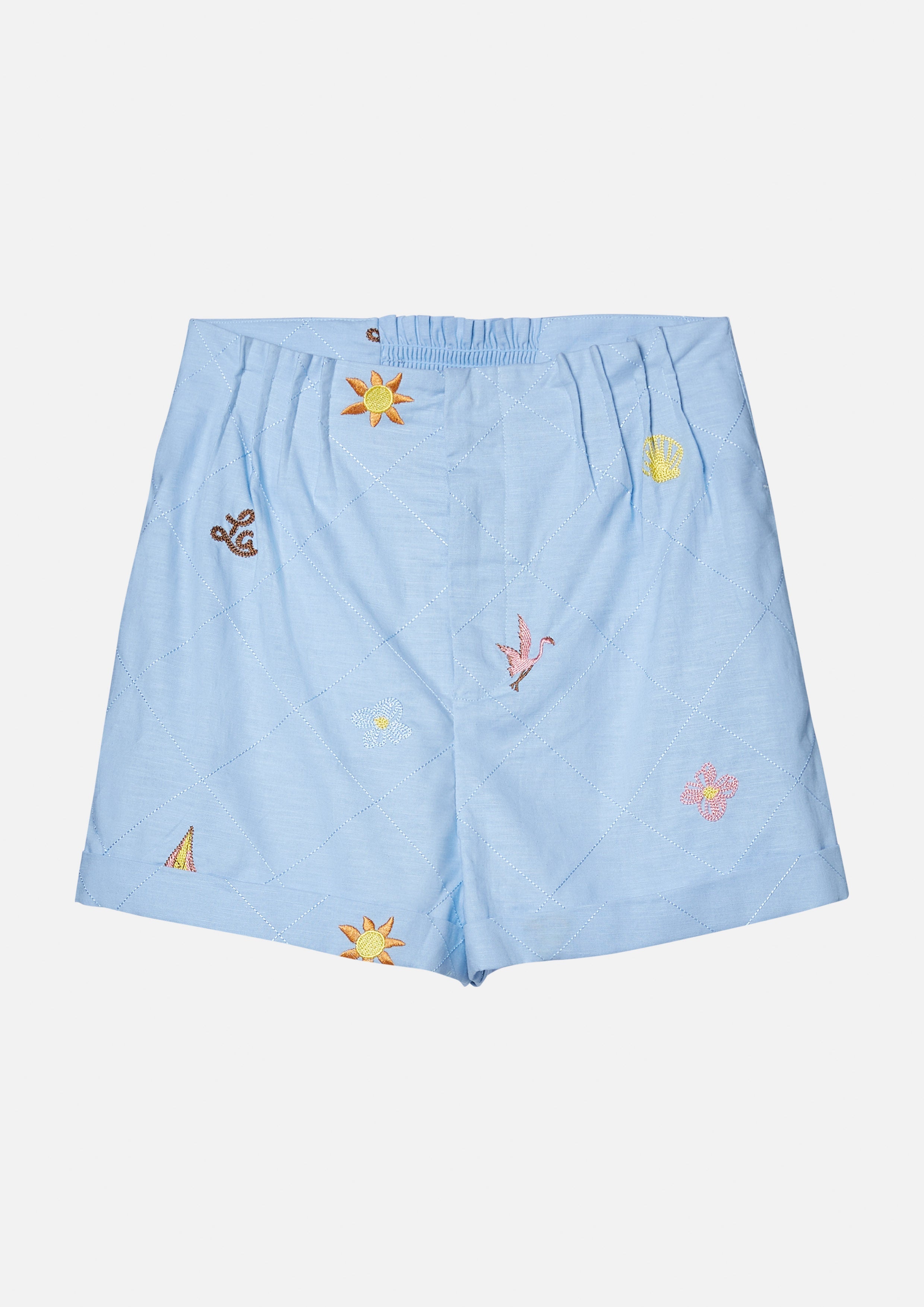 กางเกงขาสั้นเอวสูงปักลาย คอลเลกชัน Palm Spring