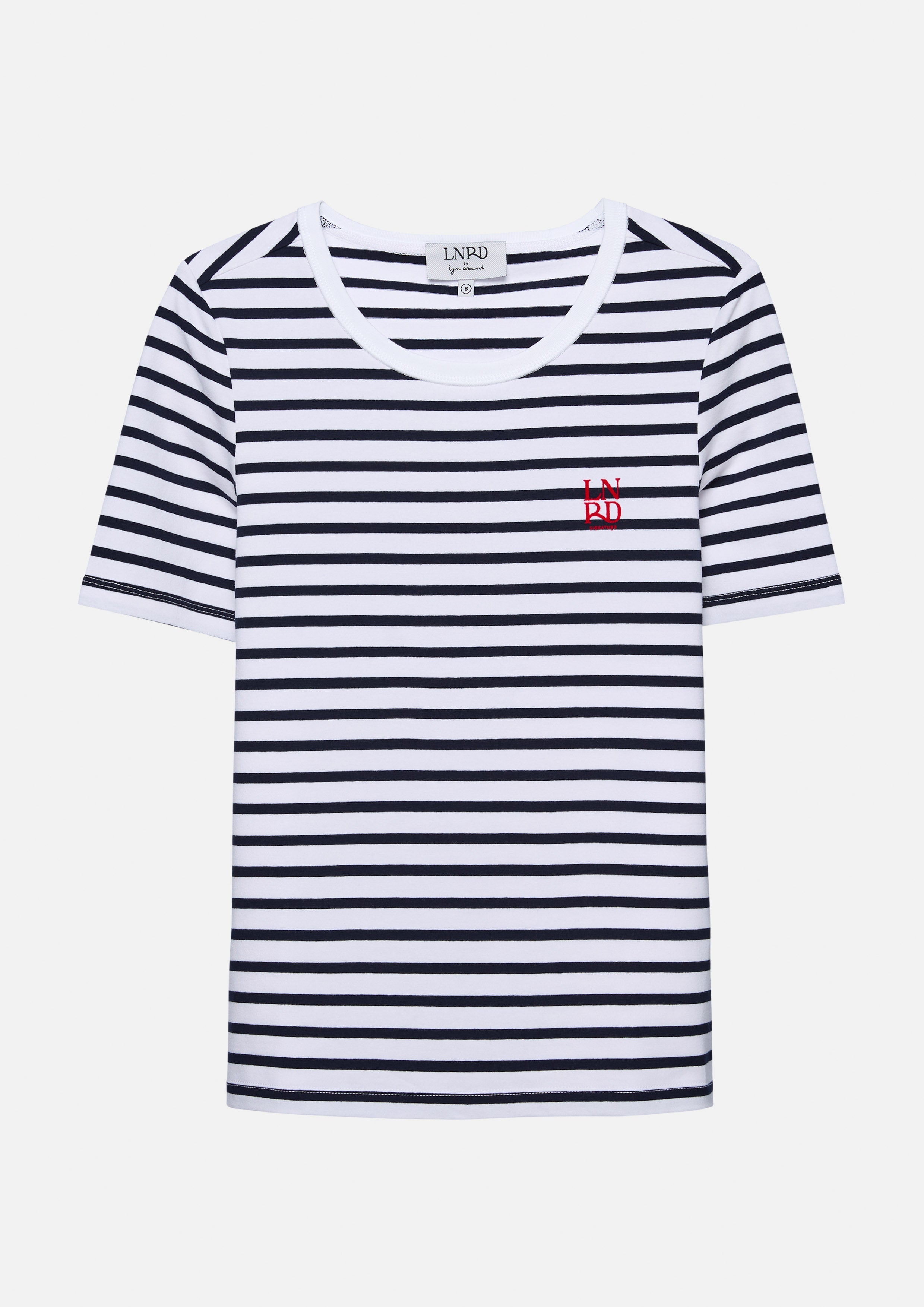 เสื้อยืดแขนสั้นลายทางปักโลโก้ คอลเลกชัน LNRD Signature