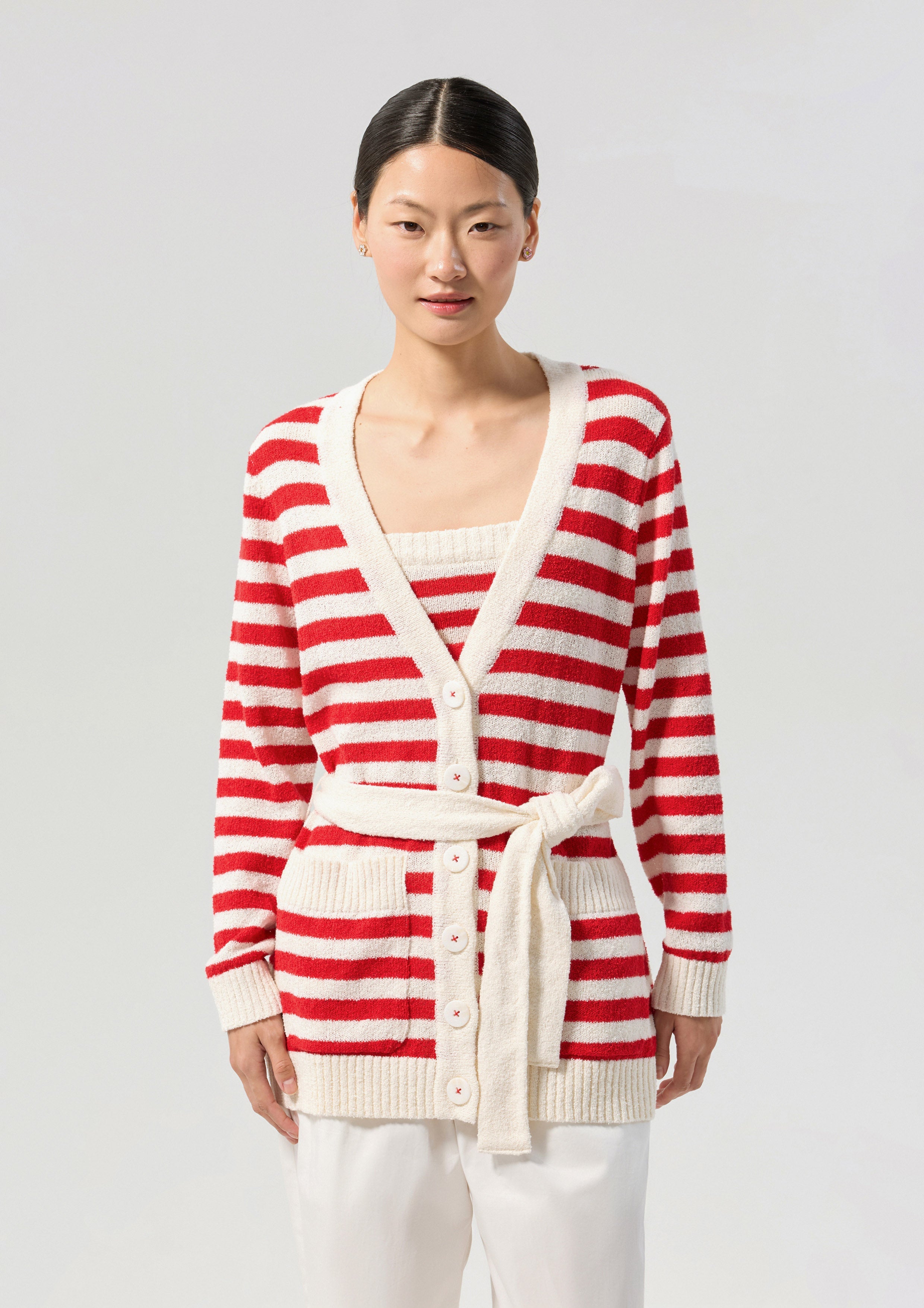 Stripe Knitted Cardigan With Inner Top Califonia Yacht Club