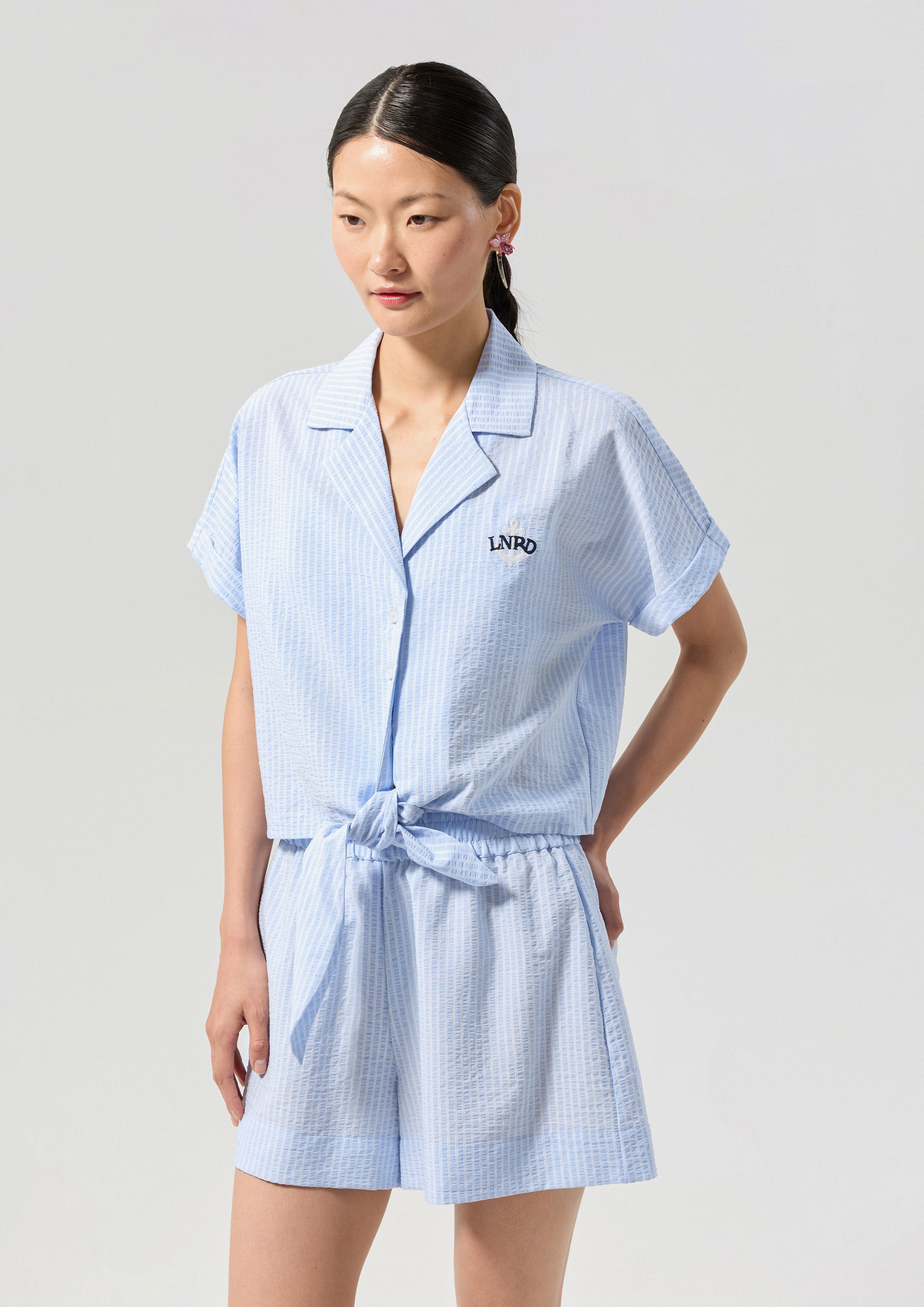 Stripe Tie Hem Short Sleeve Shirt California Yacht Club