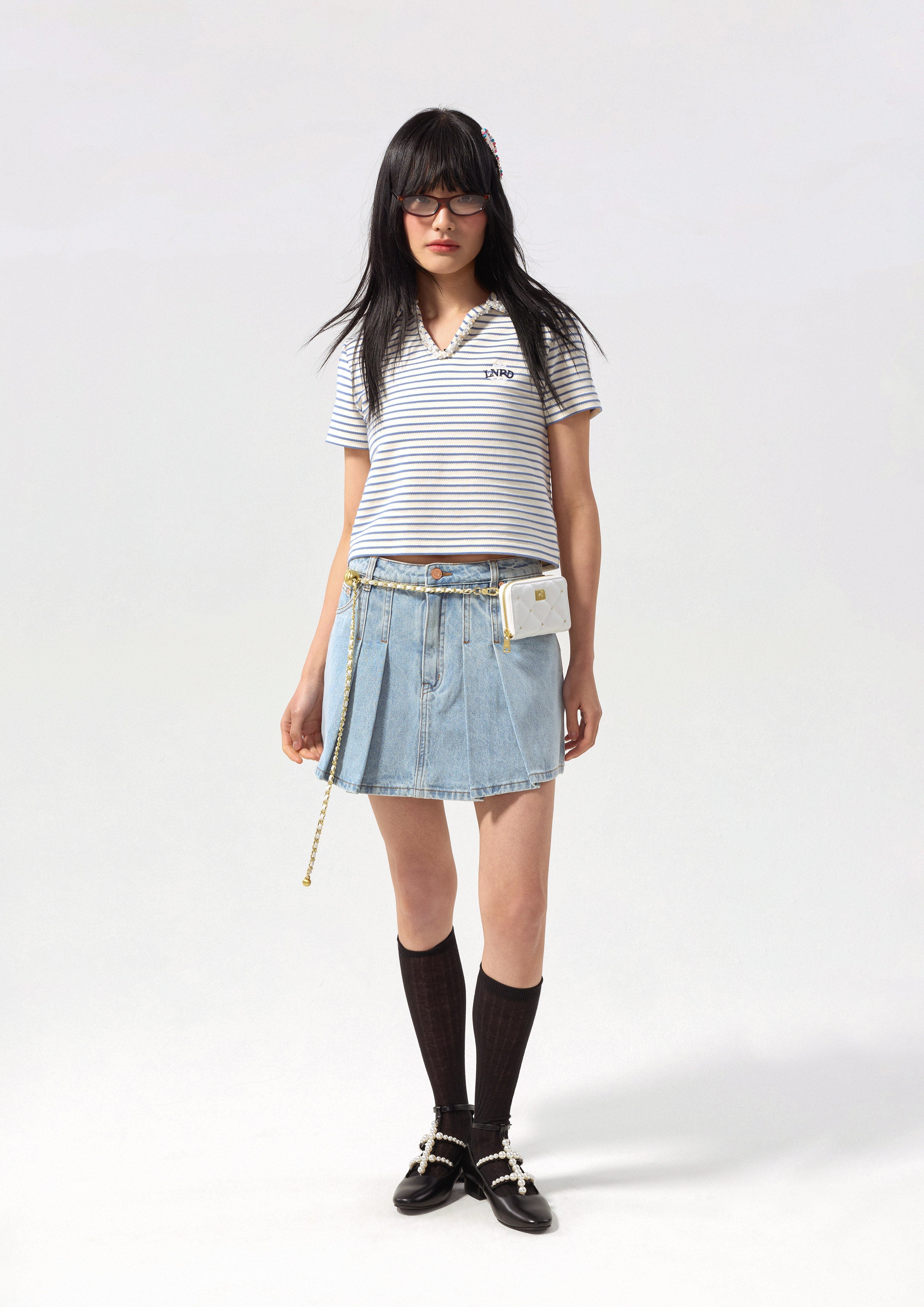 เสื้อแขนสั้นลายทางปักโลโก้ คอลเลกชัน Califonia Yacht Club