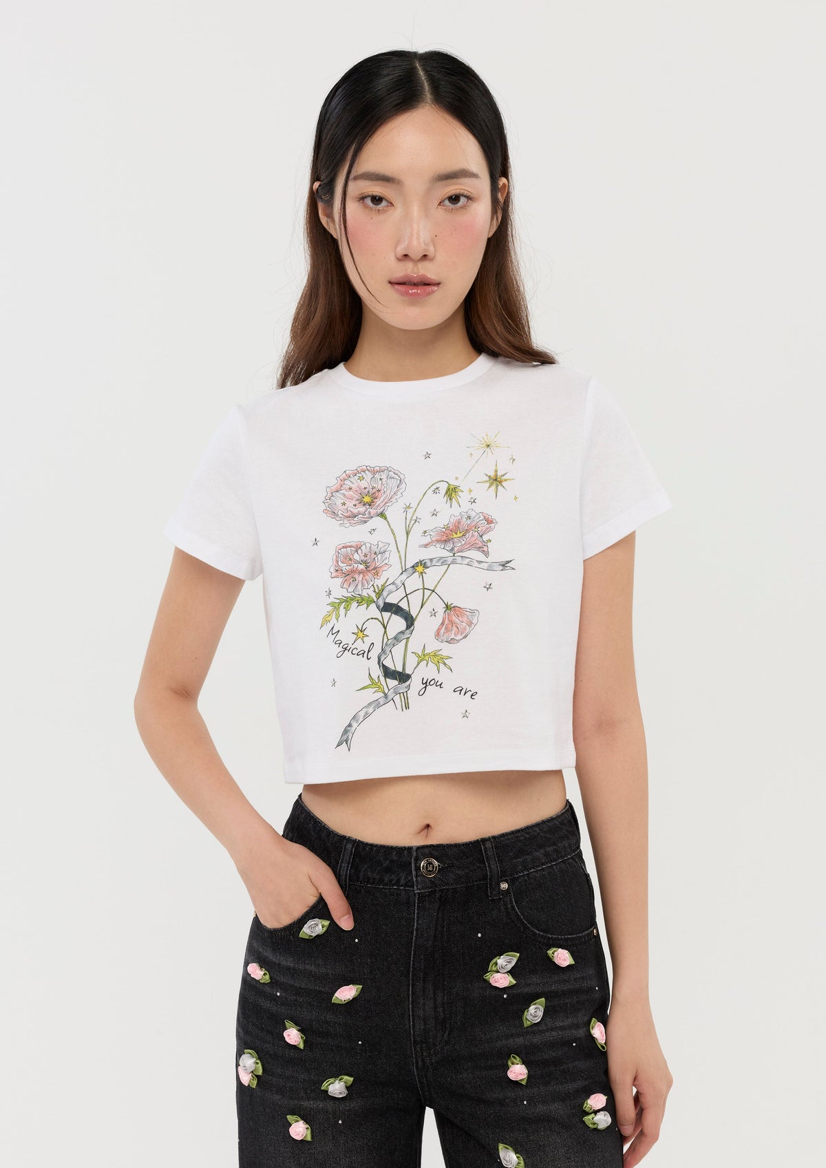 เสื้อยืดครอปแขนสั้นพิมพ์ลาย คอลเลกชัน In Dream's Orbit