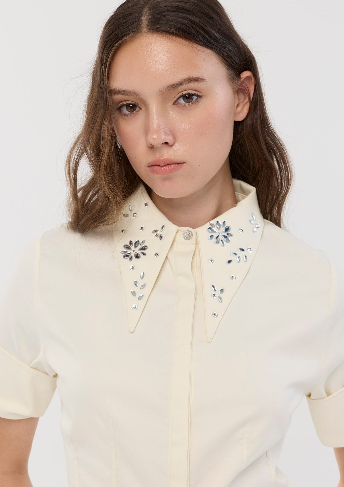 Crystal Embellished Collar Shirt Cosmic Remedy