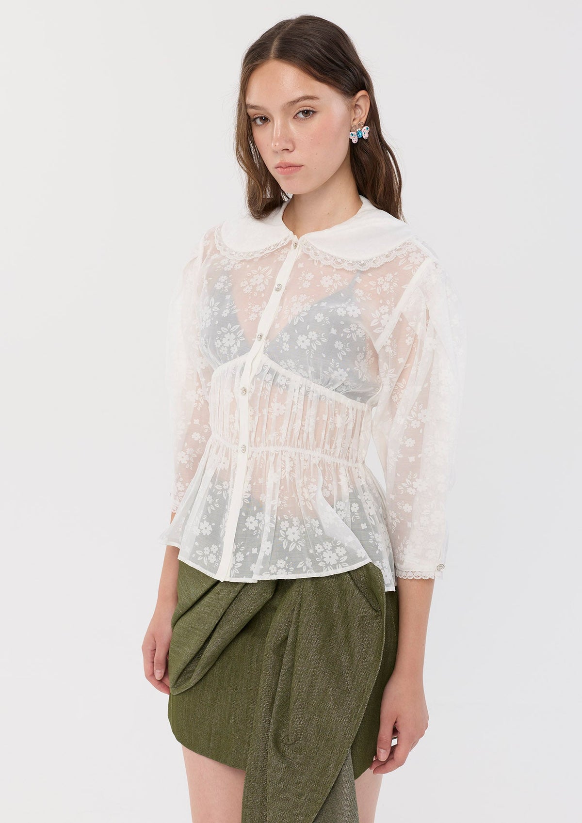 Lace Tiered Hem Long Sleeve Blouse Sacred Botanica