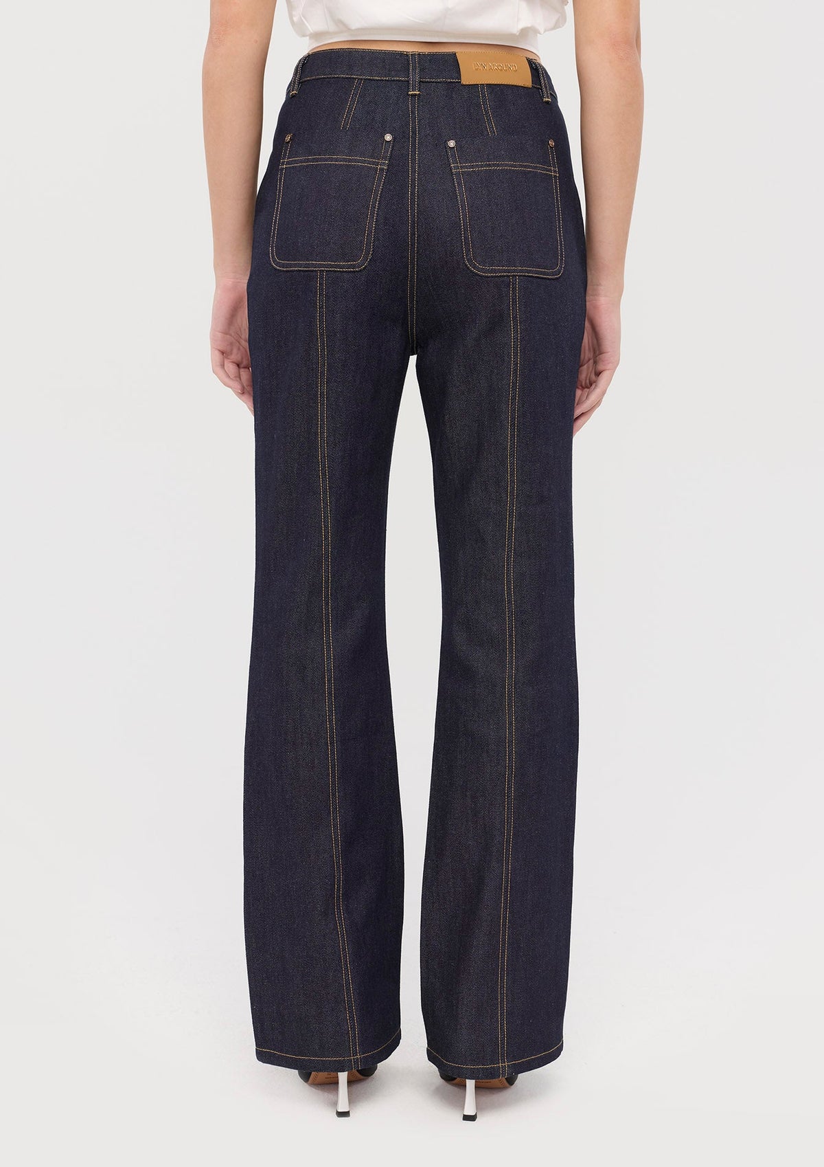Contrast Stitching Tapered Leg Pants Basic Denim