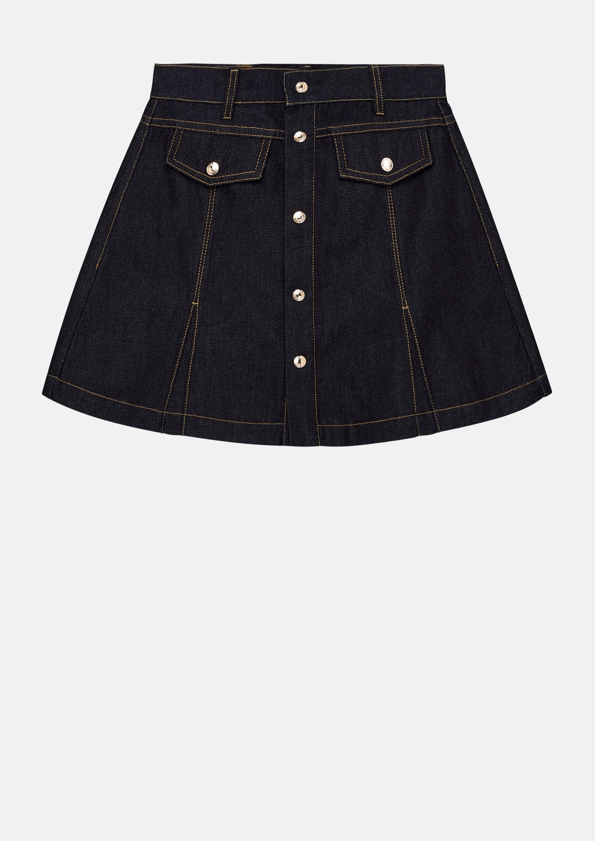 กระโปรงกางเกงสั้นเดนิมฝีตะเข็บคอนทราสต์ คอลเลกชัน Basic Denim