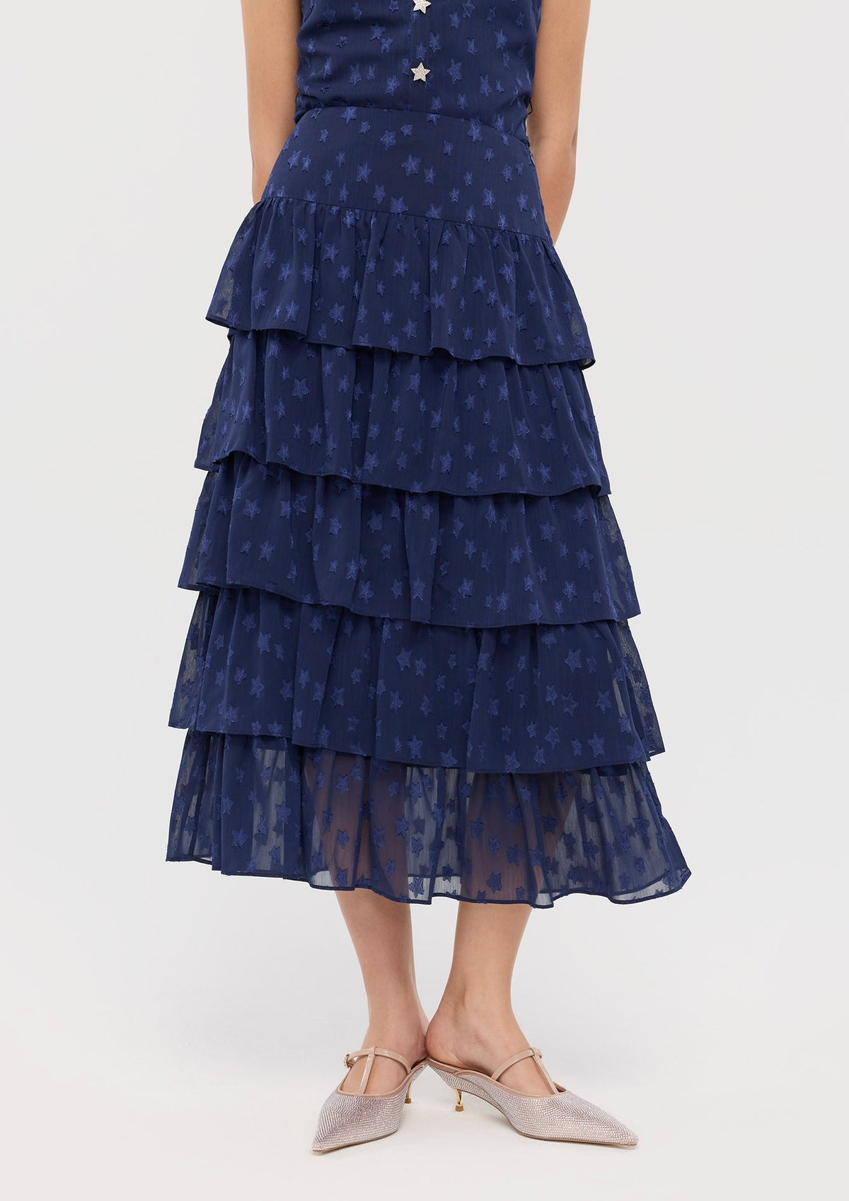 Star Embroidered Ruffle Skirt In Dream's Orbit