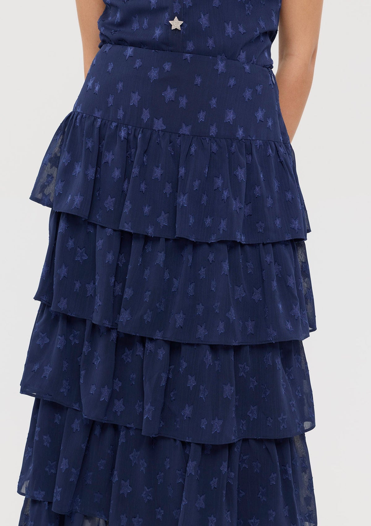 Star Embroidered Ruffle Skirt In Dream's Orbit